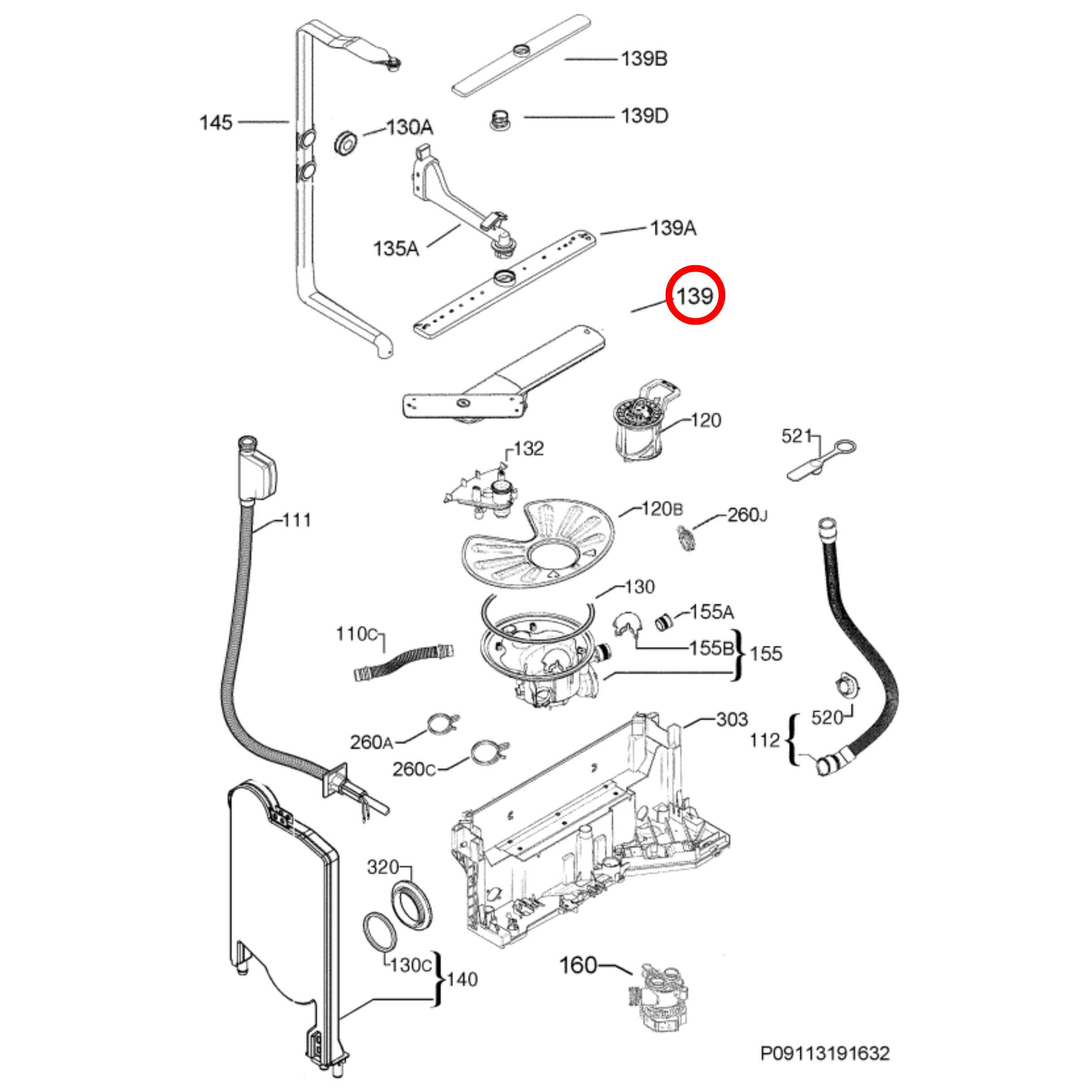 1119226379 AEG Dishwasher Lower Spray Arm - 8082280010