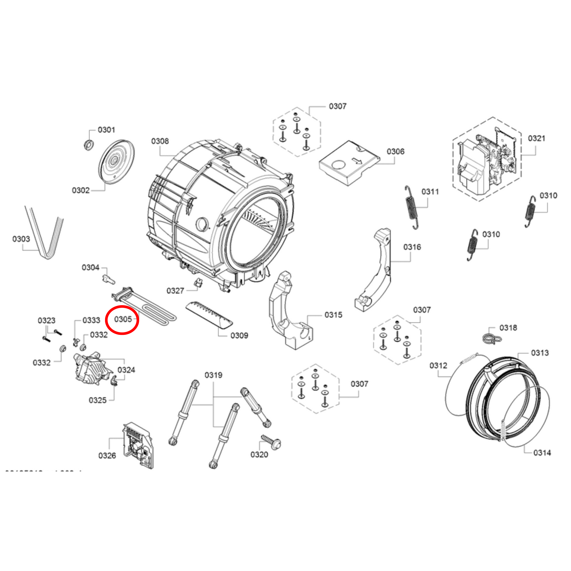 12045480 Bosch Washing Machine Heating Element 2000W - 12037827, 00201325