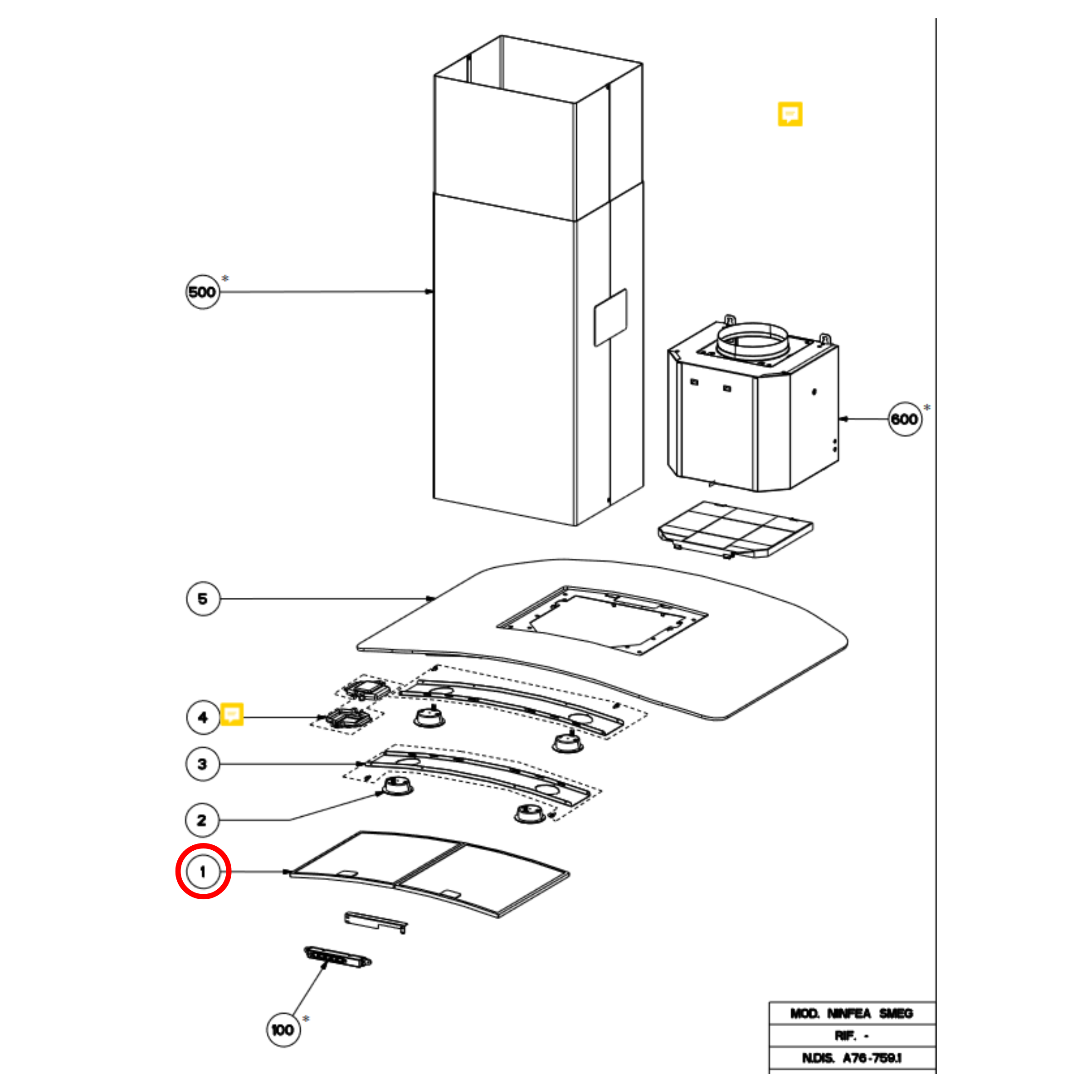 133.0166.529 Smeg Rangehood Filter Ninfea 252.5MM X 300MM Bended