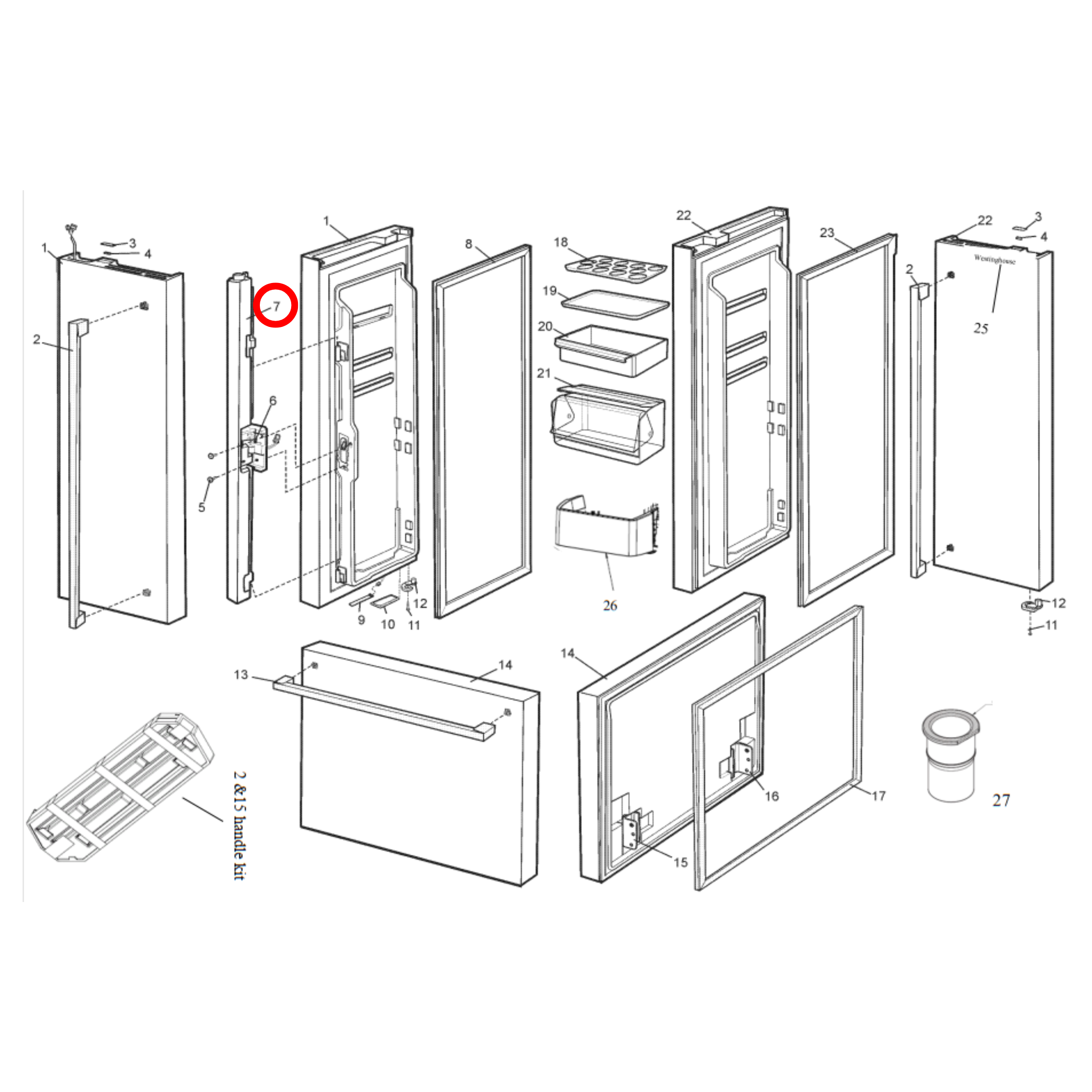 140013214014 Electrolux, Westinghouse Fridge Mullion Flap Door - A01321401