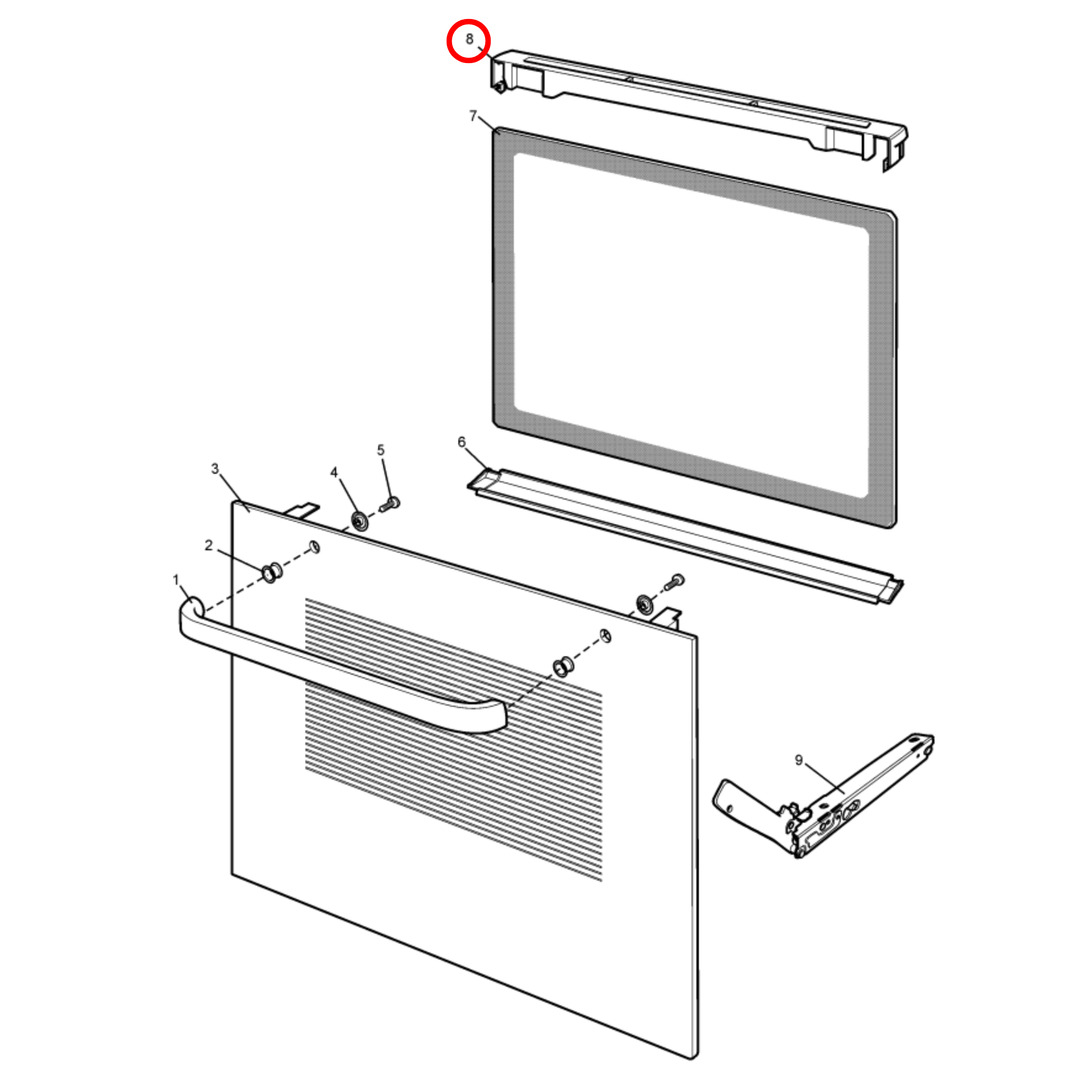 140037352014 Chef, Electrolux, Westinghouse Oven Door Upper Trim Vented - A03735201, 0545002748