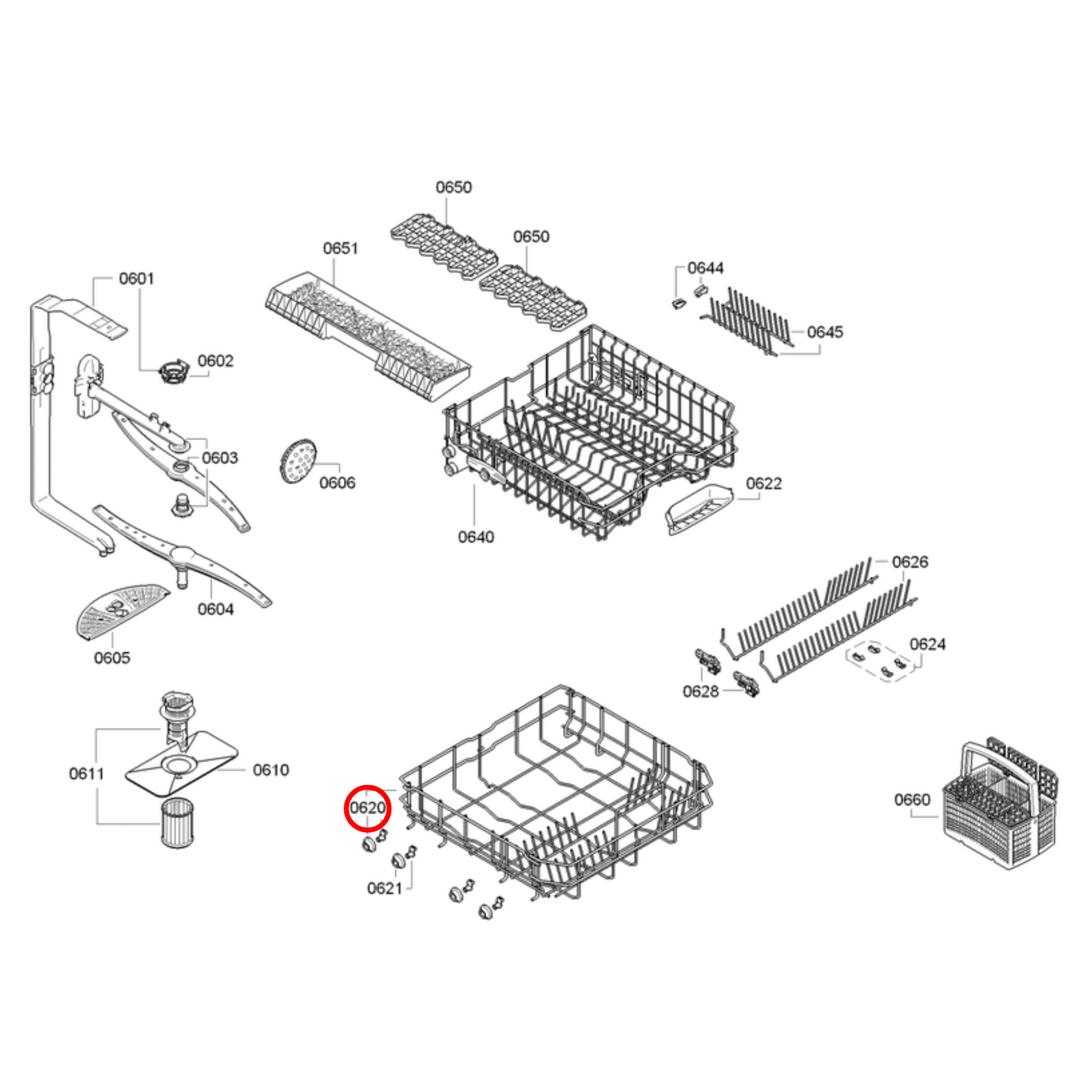 20002125 Bosch Dishwasher Lower Rack - 00777379, 00686485, 00680404