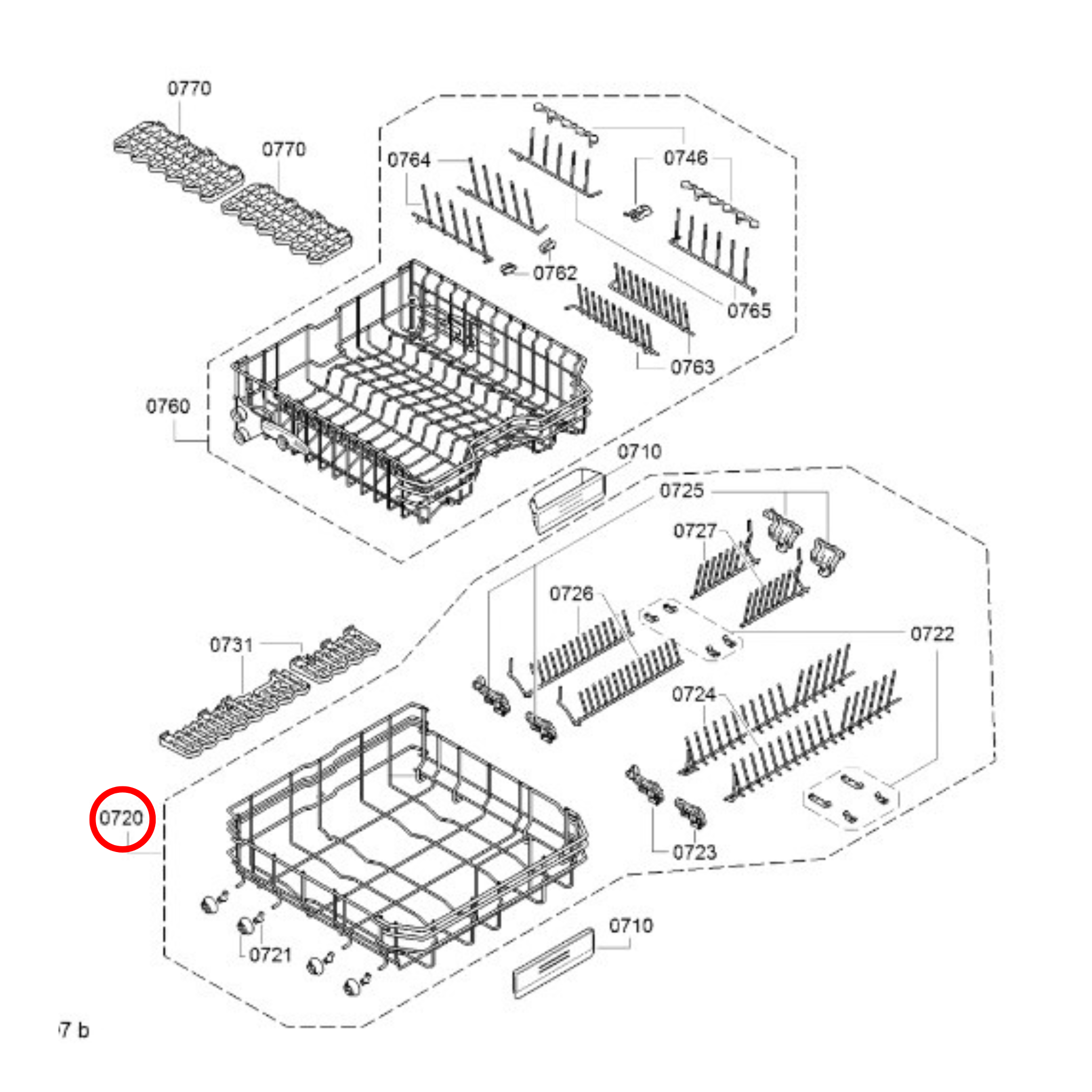 20003053 Bosch, Siemens Dishwasher Lower Rack Assembly - 00771609