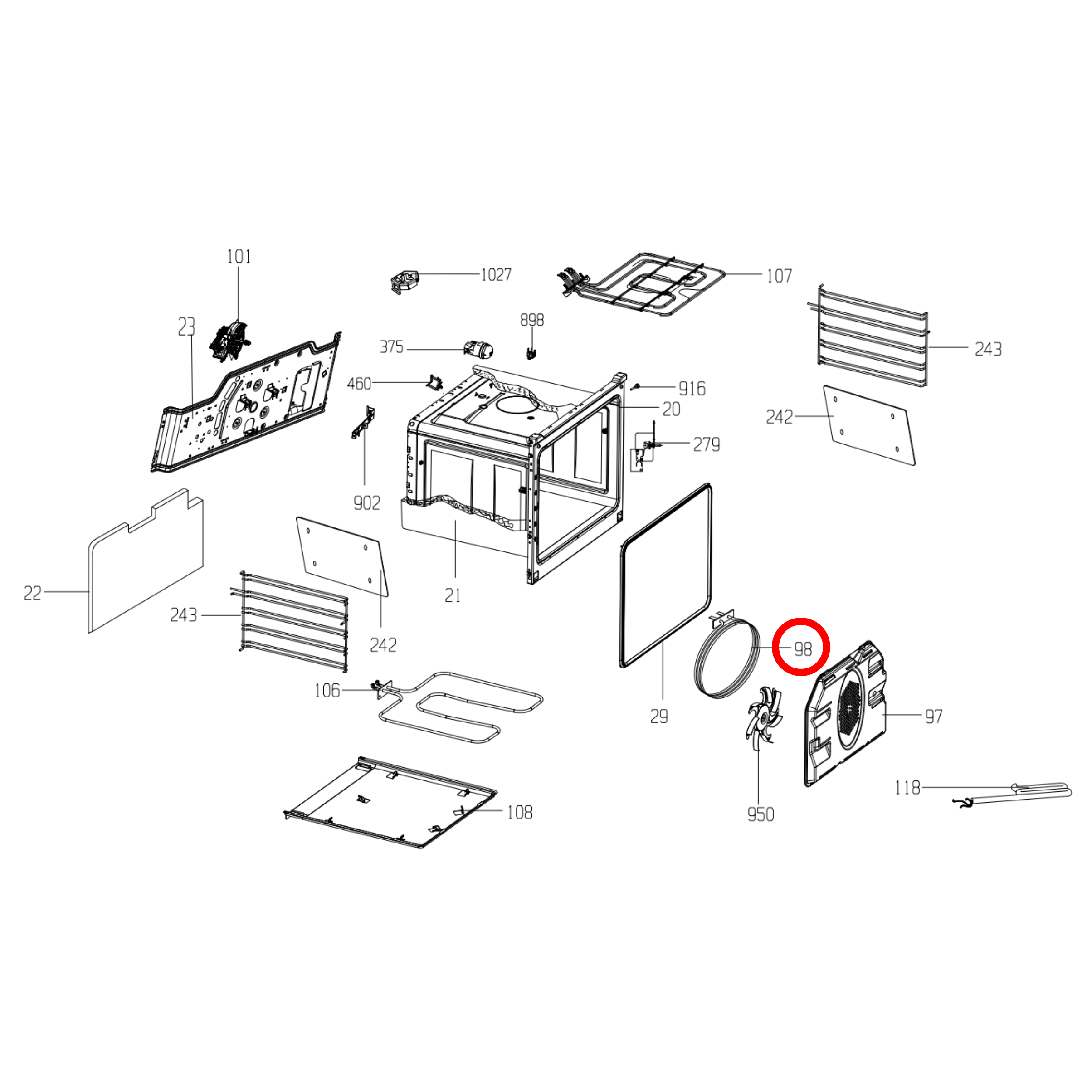 262900074 Euromaid Oven Fan Forced Element 1800W - 262900027