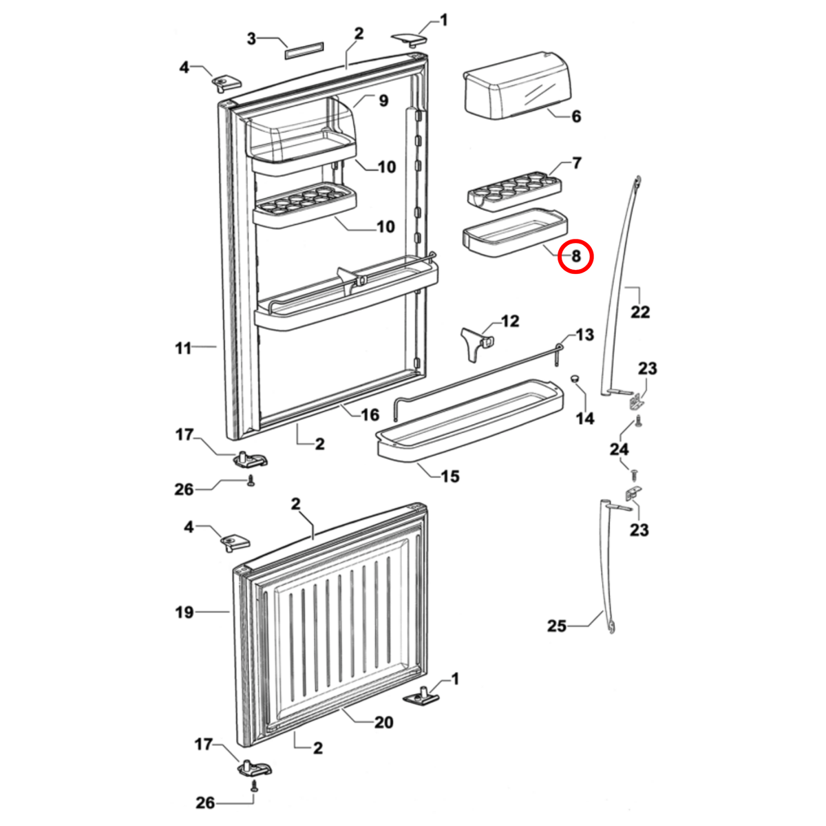 Parts diagram showing 882146P for Fisher & Paykel fridge models