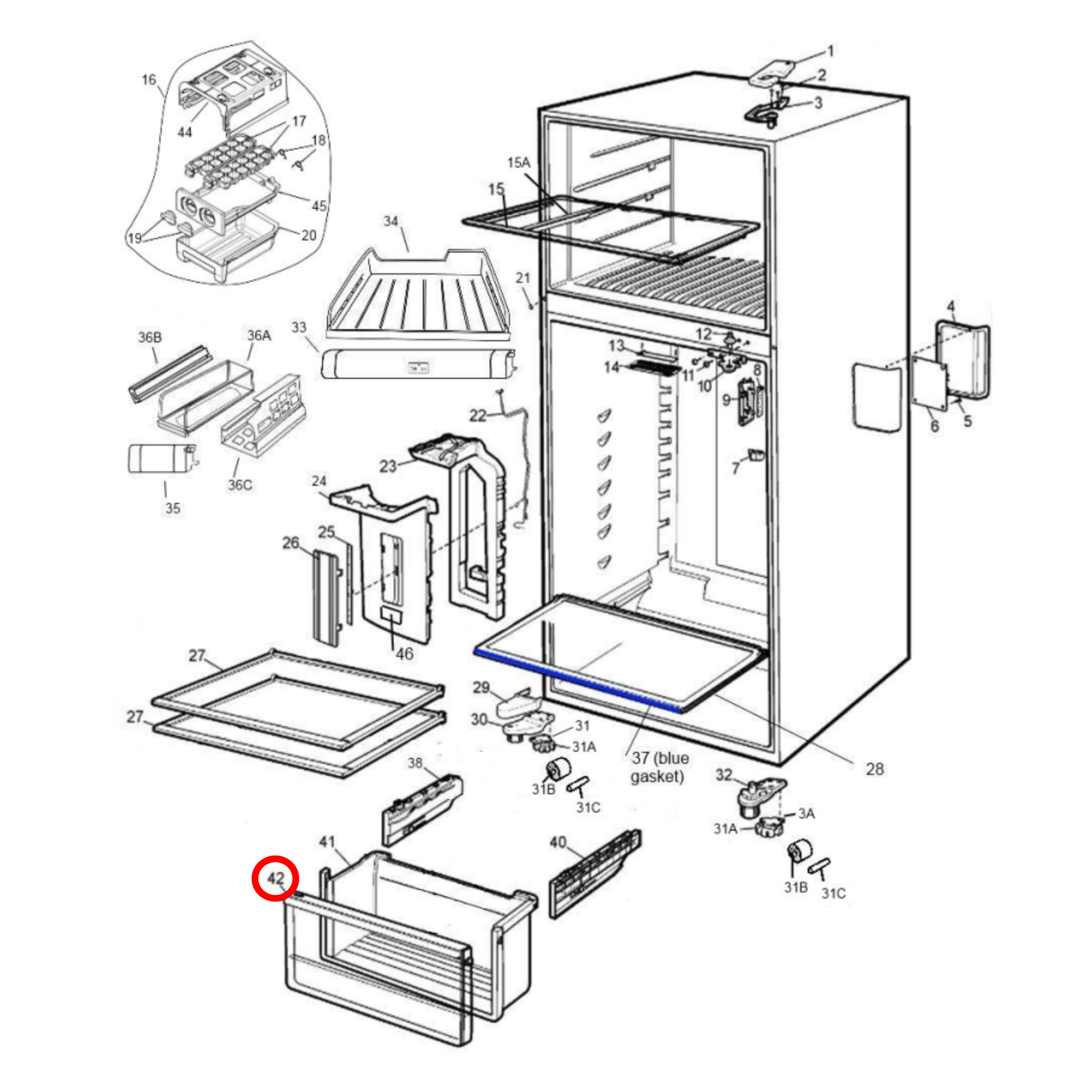 140012959130 Westinghouse Fridge Crisper Drawer Facia - A01295913