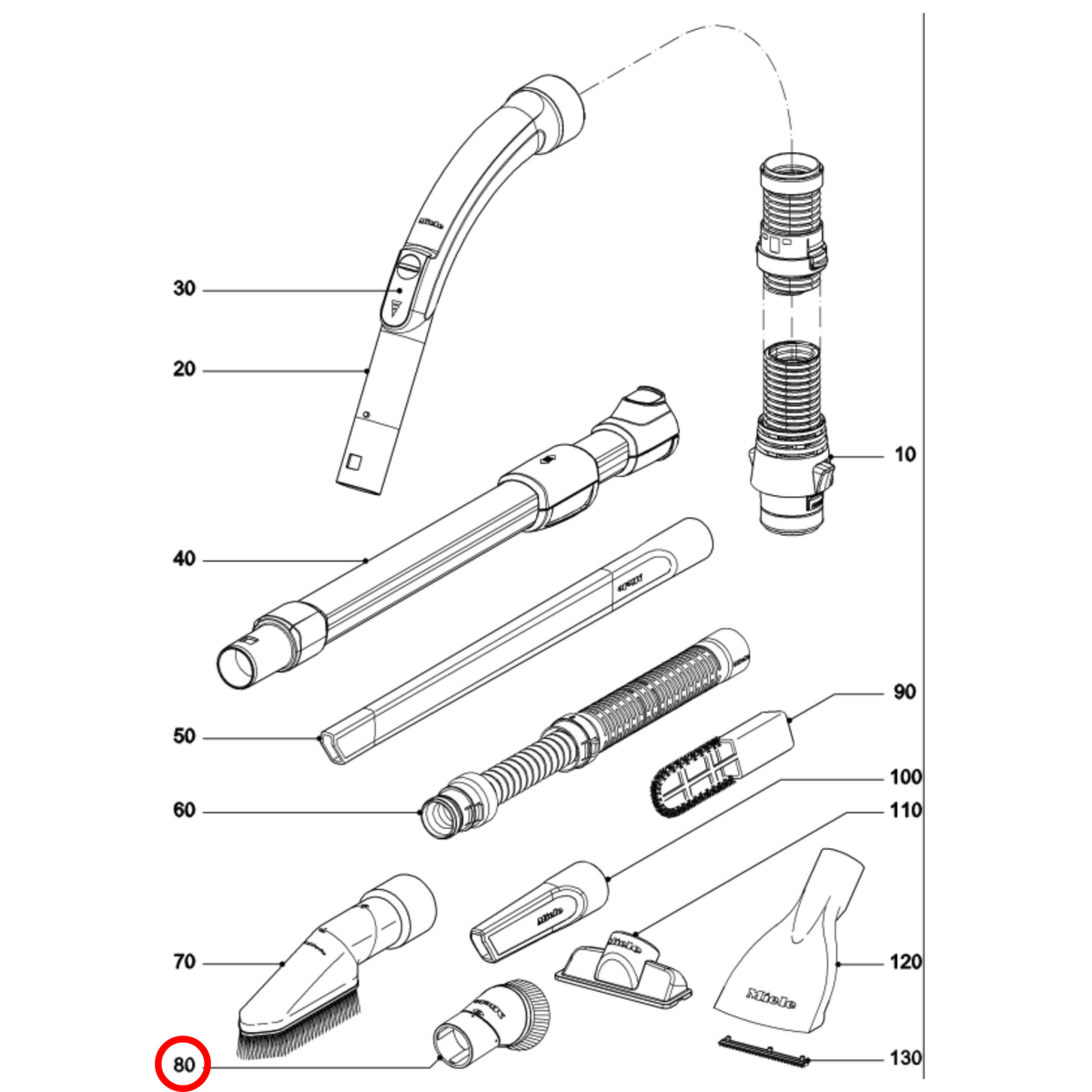 Parts diagram showing 12397870 for Miele vacuum cleaner models