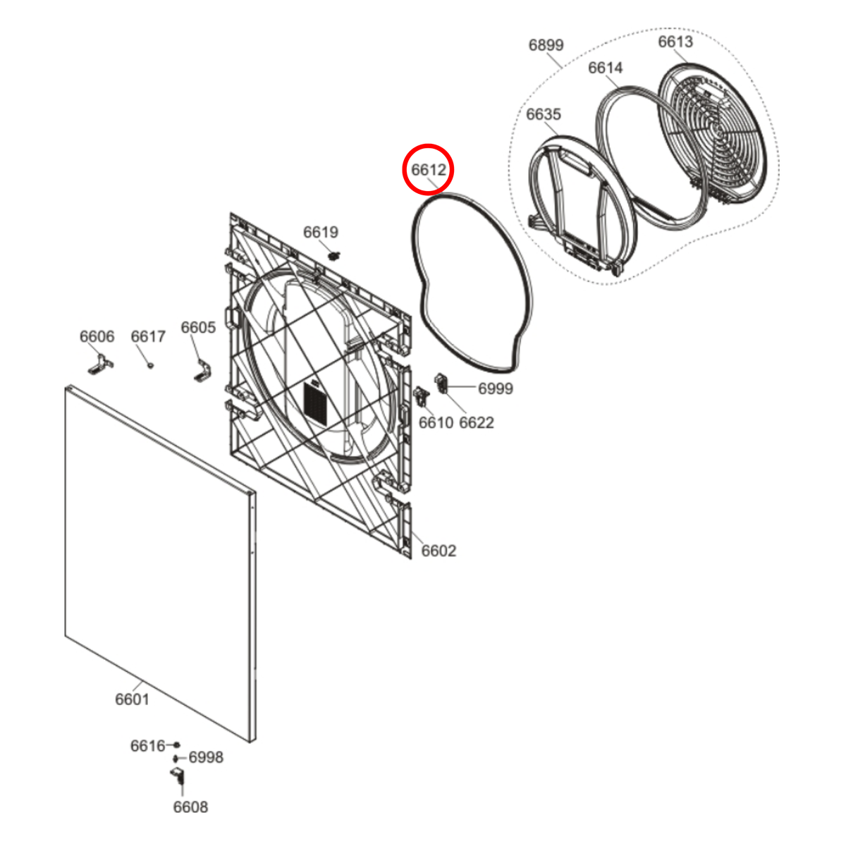 Parts diagram showing 498295 for Asko dryer models