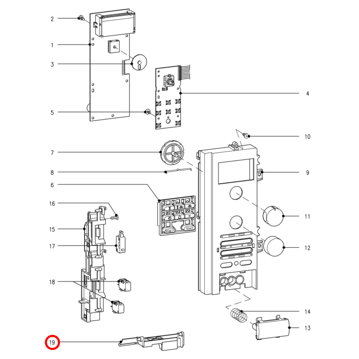 Parts diagram showing 6636041 for Miele microwave models