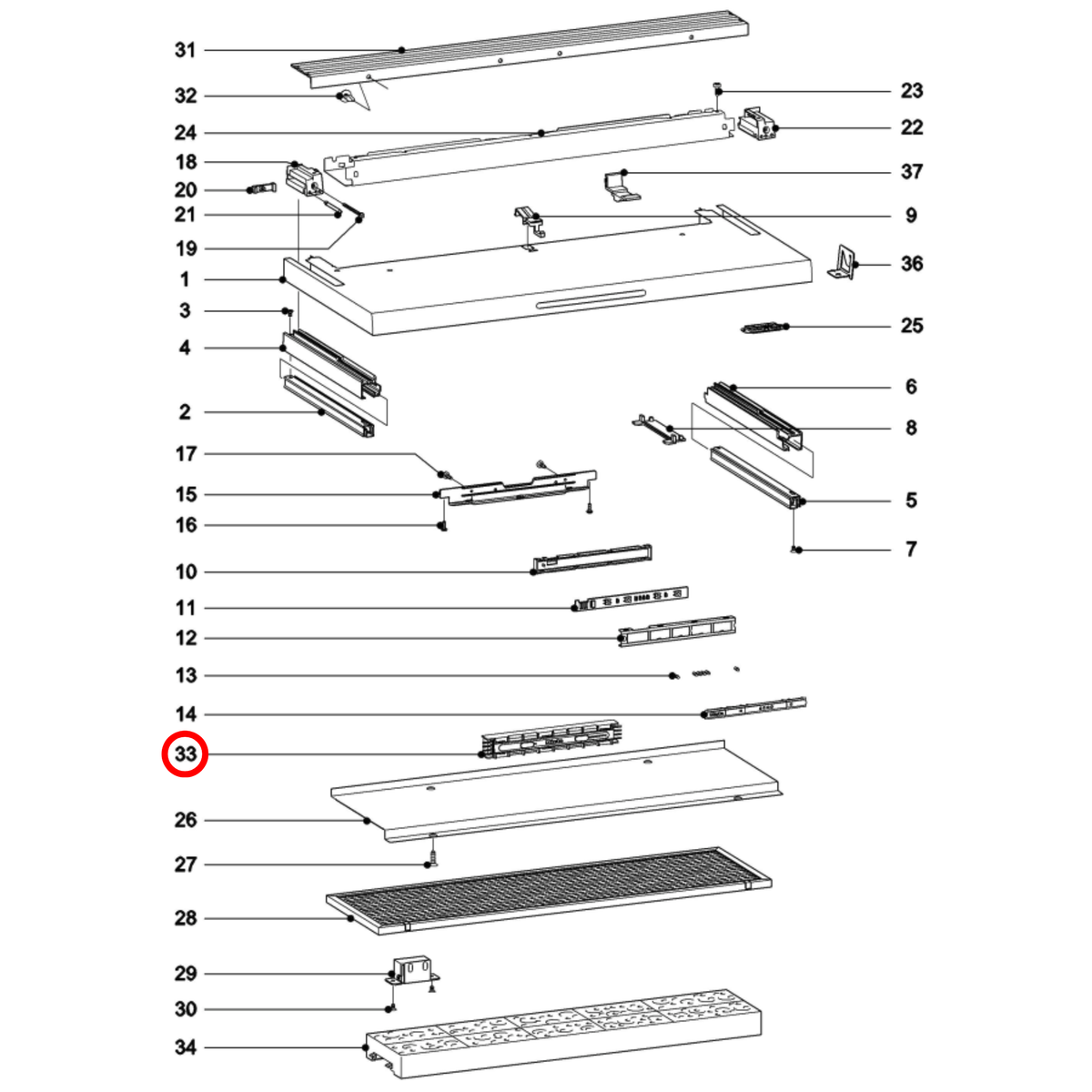 Parts diagram showing 8266210 for Miele rangehood models