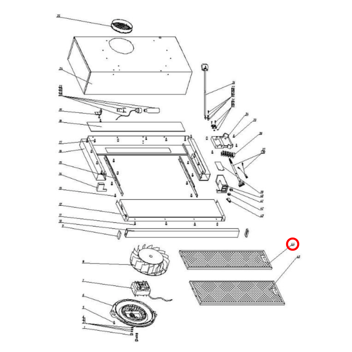 Parts diagram showing 30405100021 for Technika rangehood models