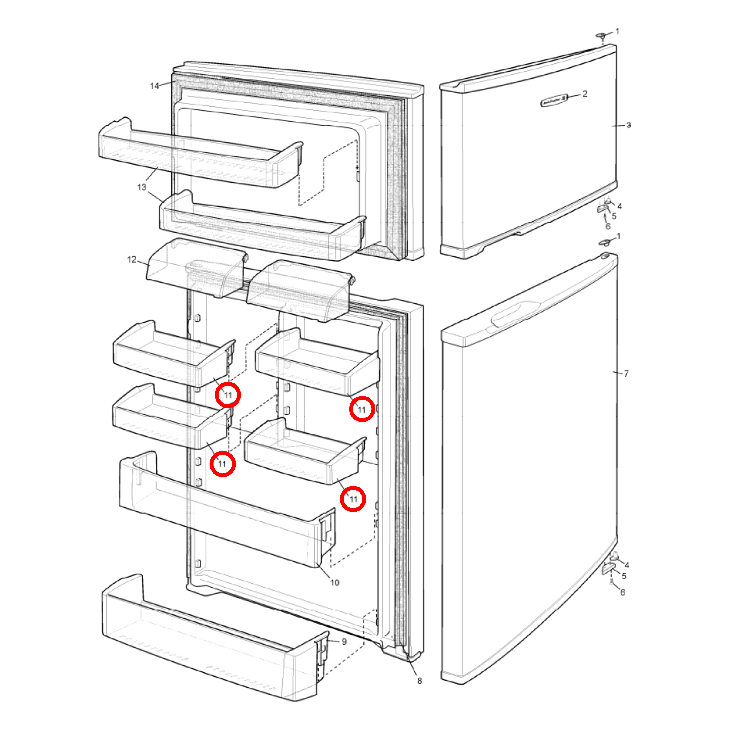 50295708007 Kelvinator, Simpson Fridge Shelf Half Width - 1448032
