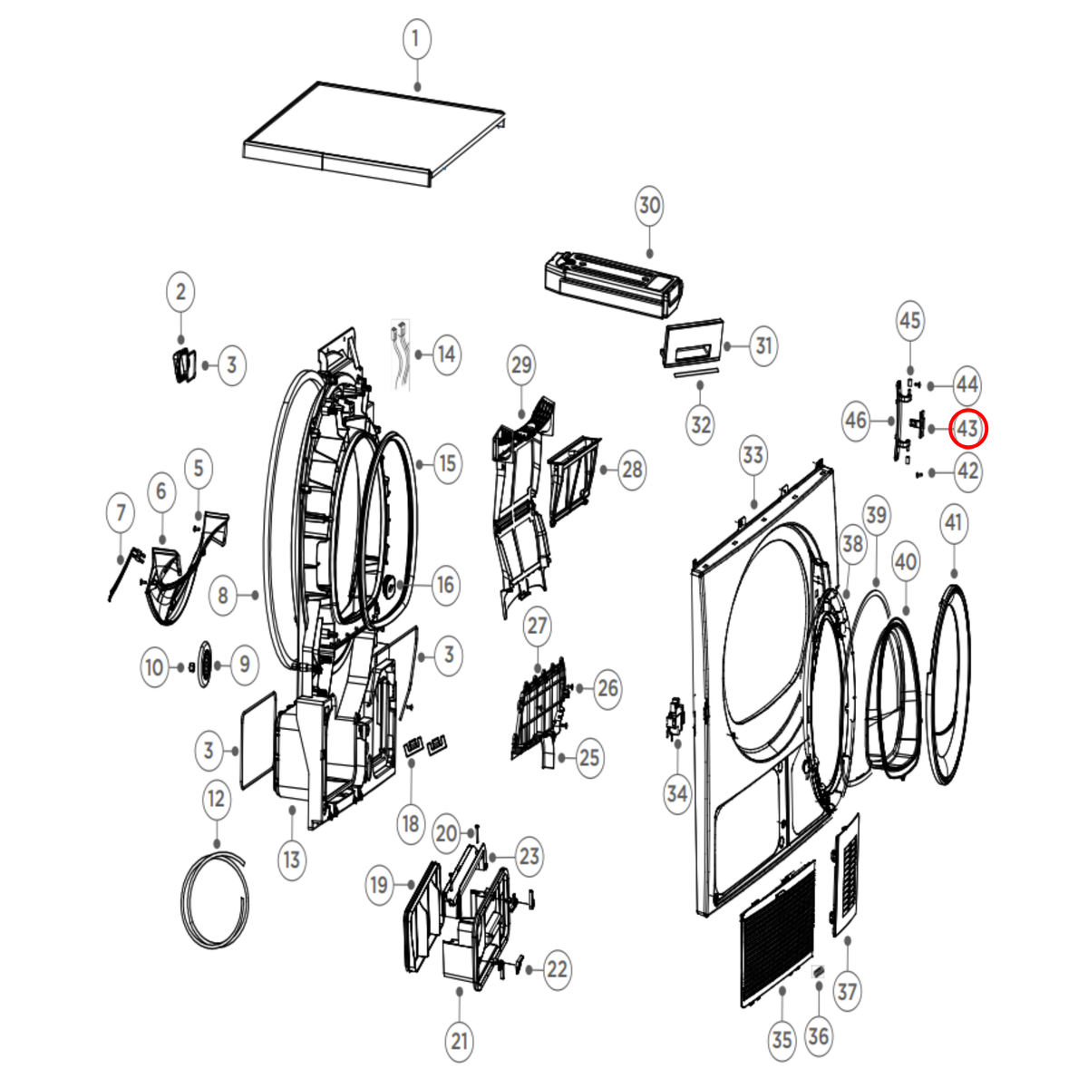 Parts diagram showing H0180100003A for Haier dryer models