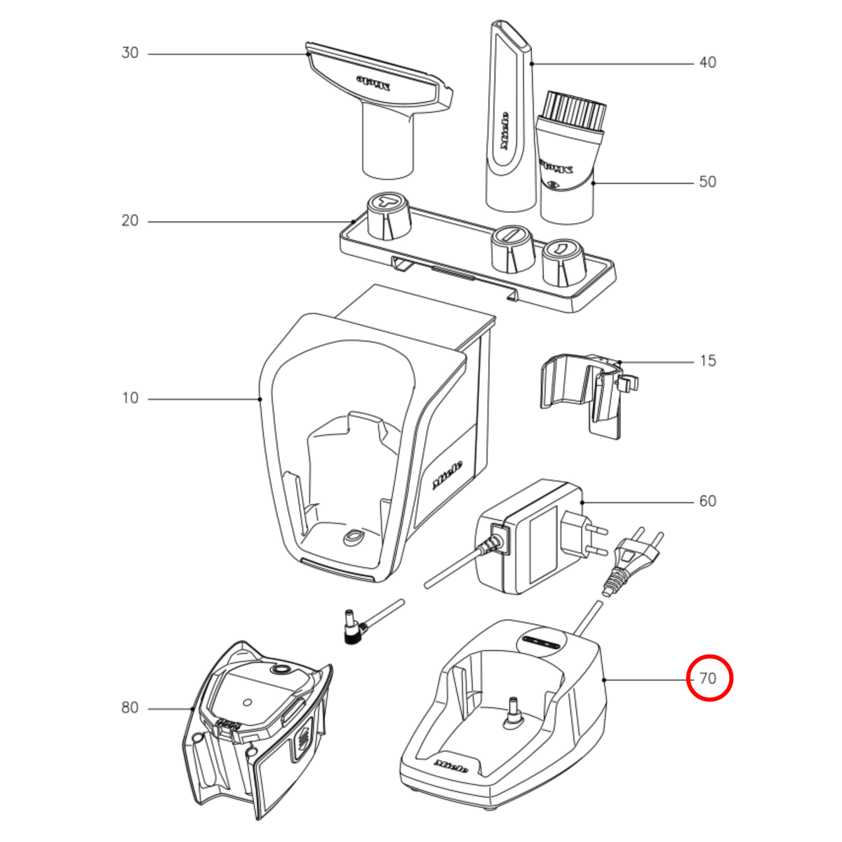 Parts diagram showing 11607510 for Miele vacuum cleaner models