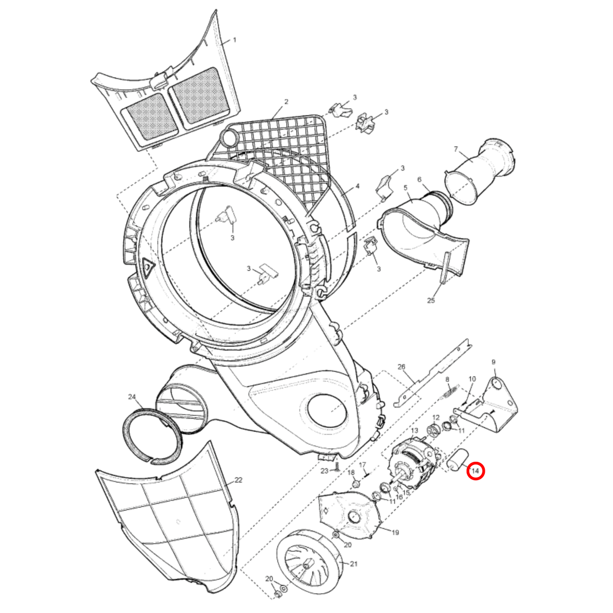 Parts diagram showing 8581330151011 for Electrolux & Simpson dryer models