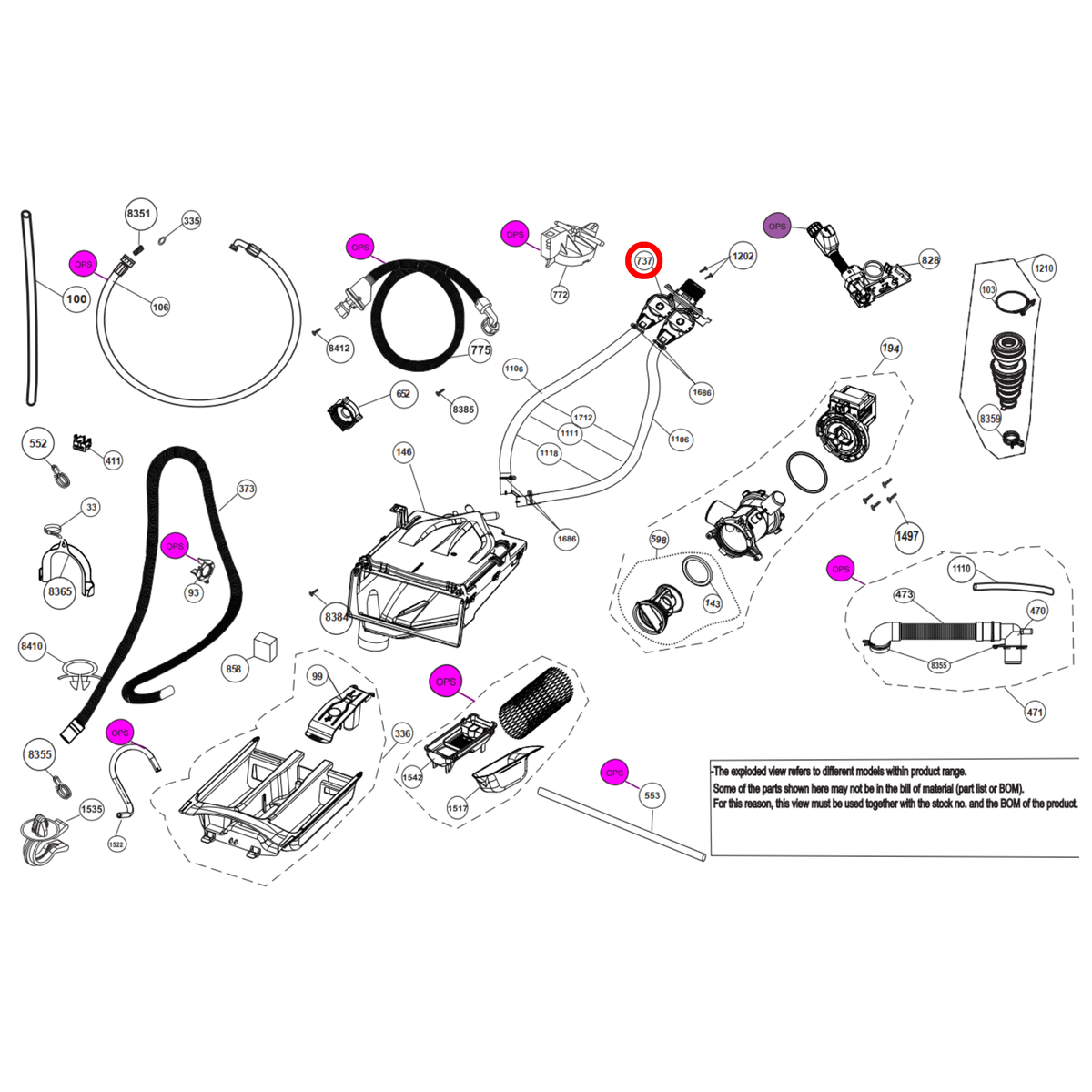 Parts diagram showing 41013615 for Beko, Euromaid & Hoover washing machine models