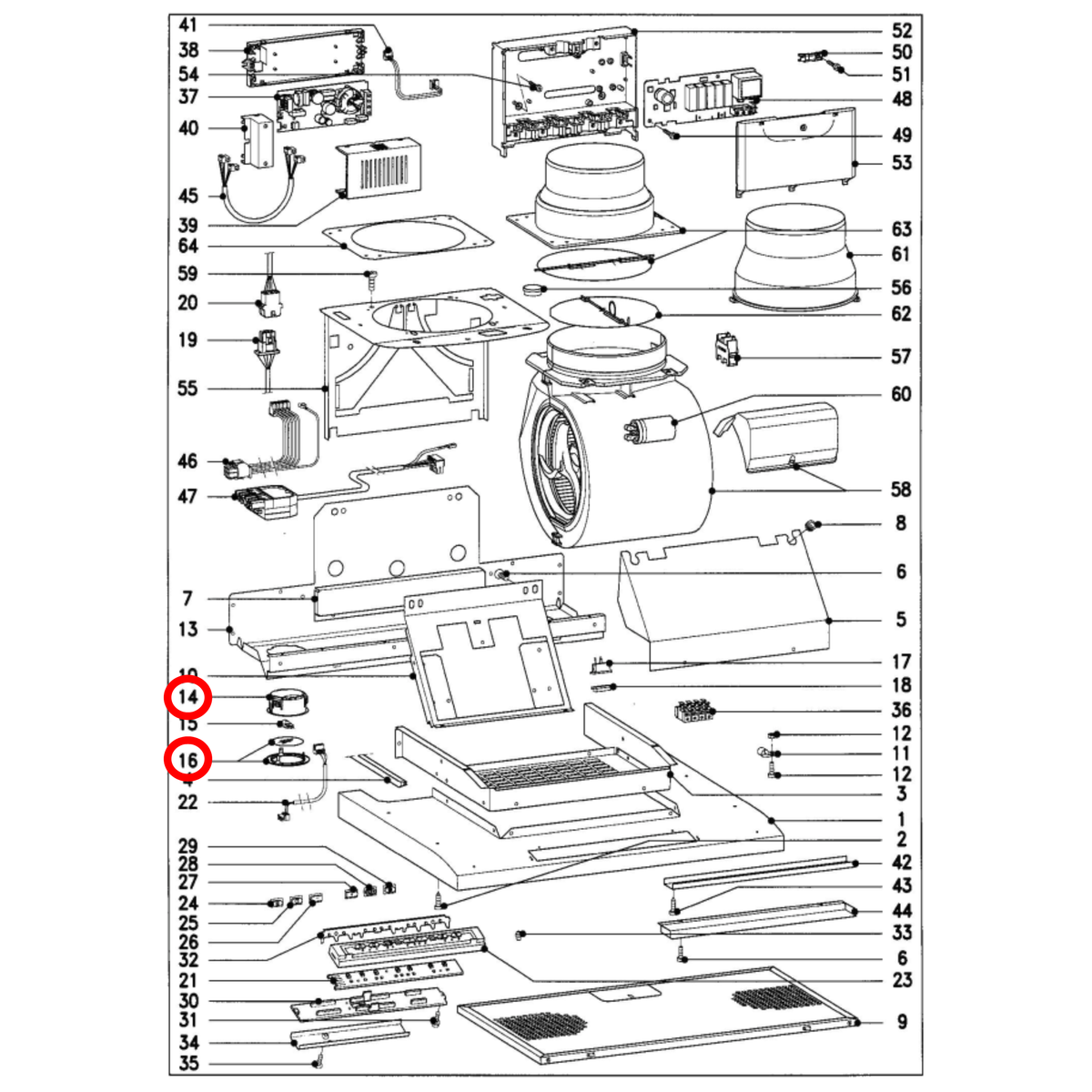 Parts diagram showing 8266430 for Miele rangehood models