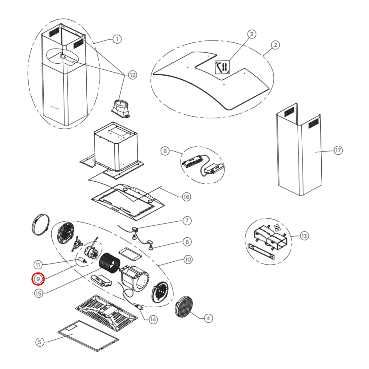 Parts diagram showing 791926 for Delonghi & Fisher & Paykel rangehood models