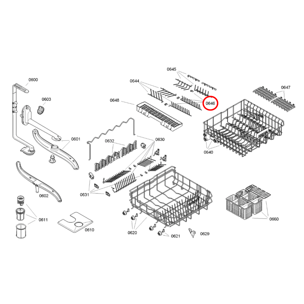 Parts diagram showing 00418674 for Bosch dishwasher models