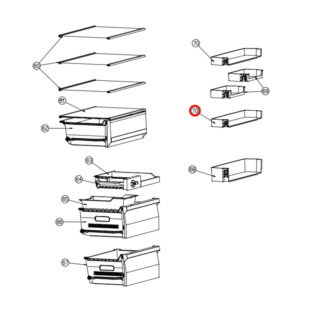Parts diagram showing K2132262 for Hisense fridge models