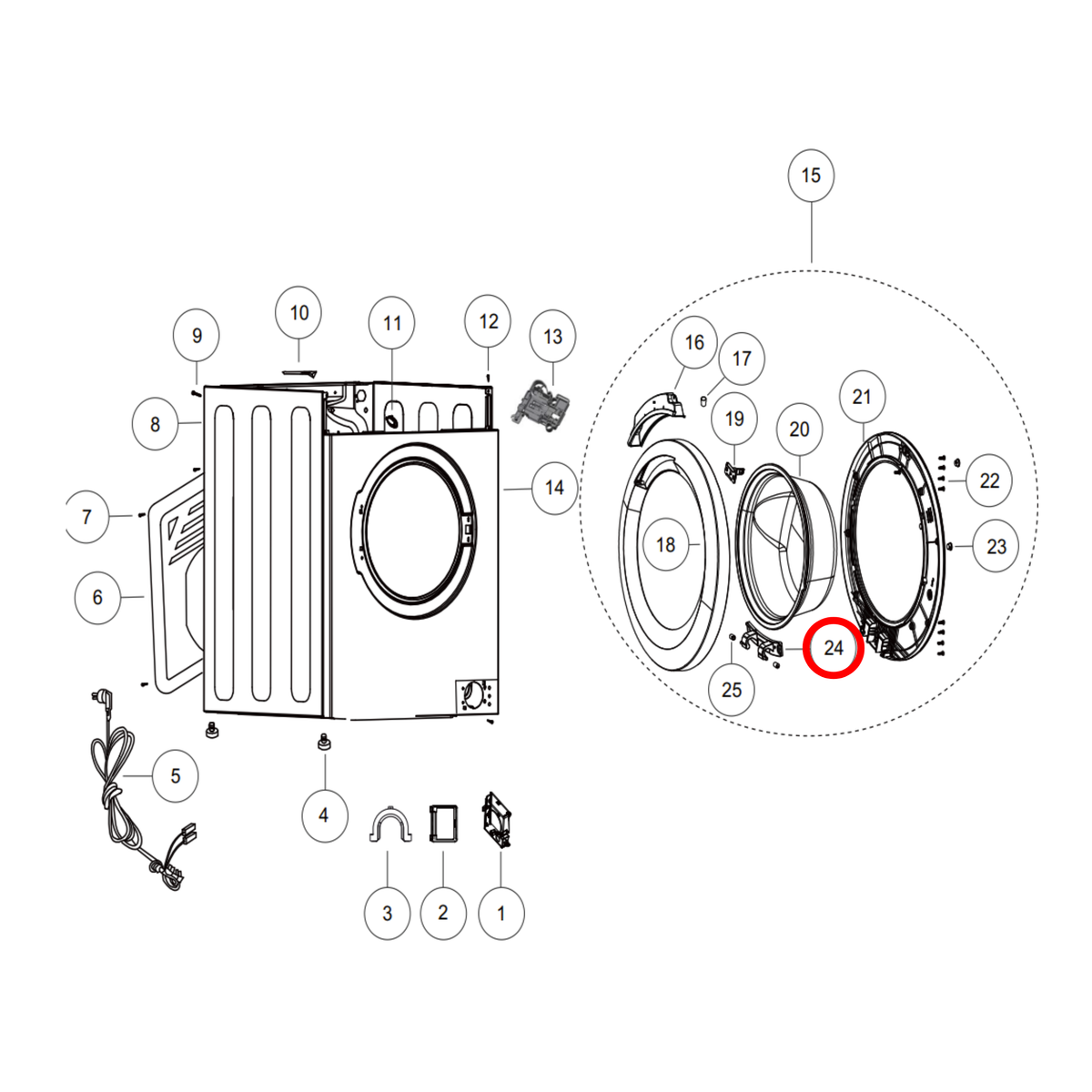 Parts diagram showing H0020100677 for Fisher & Paykel washing machine models