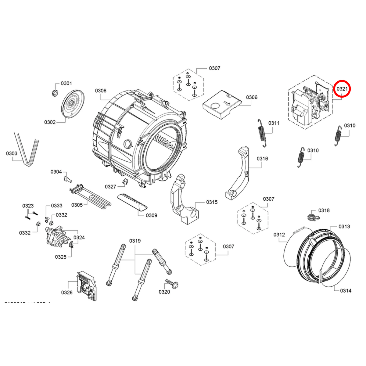 Parts diagram showing 11060873 for Bosch washing machine models