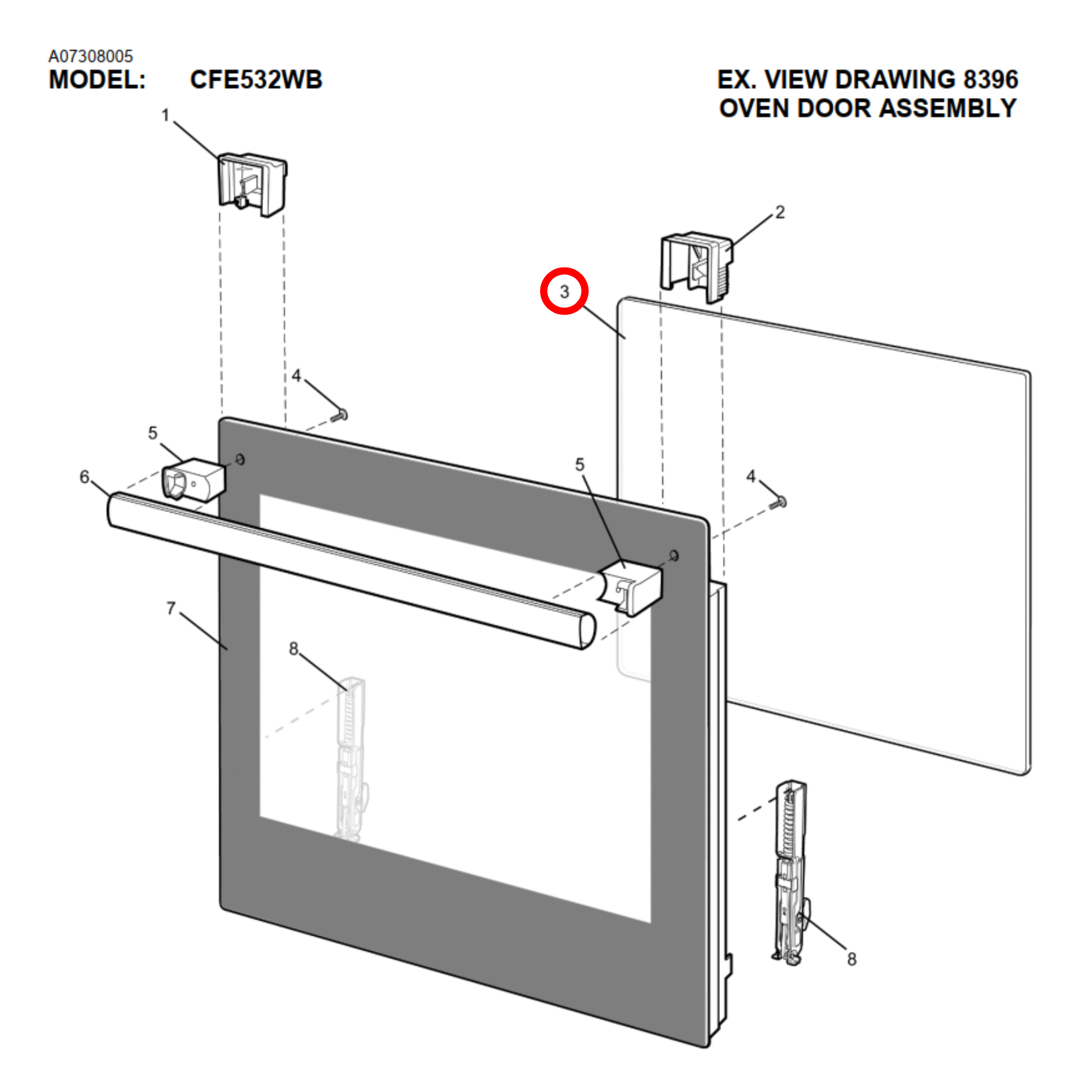 4055561460 Chef, Electrolux, Westinghouse Oven Inner Door Glass - 0255003960
