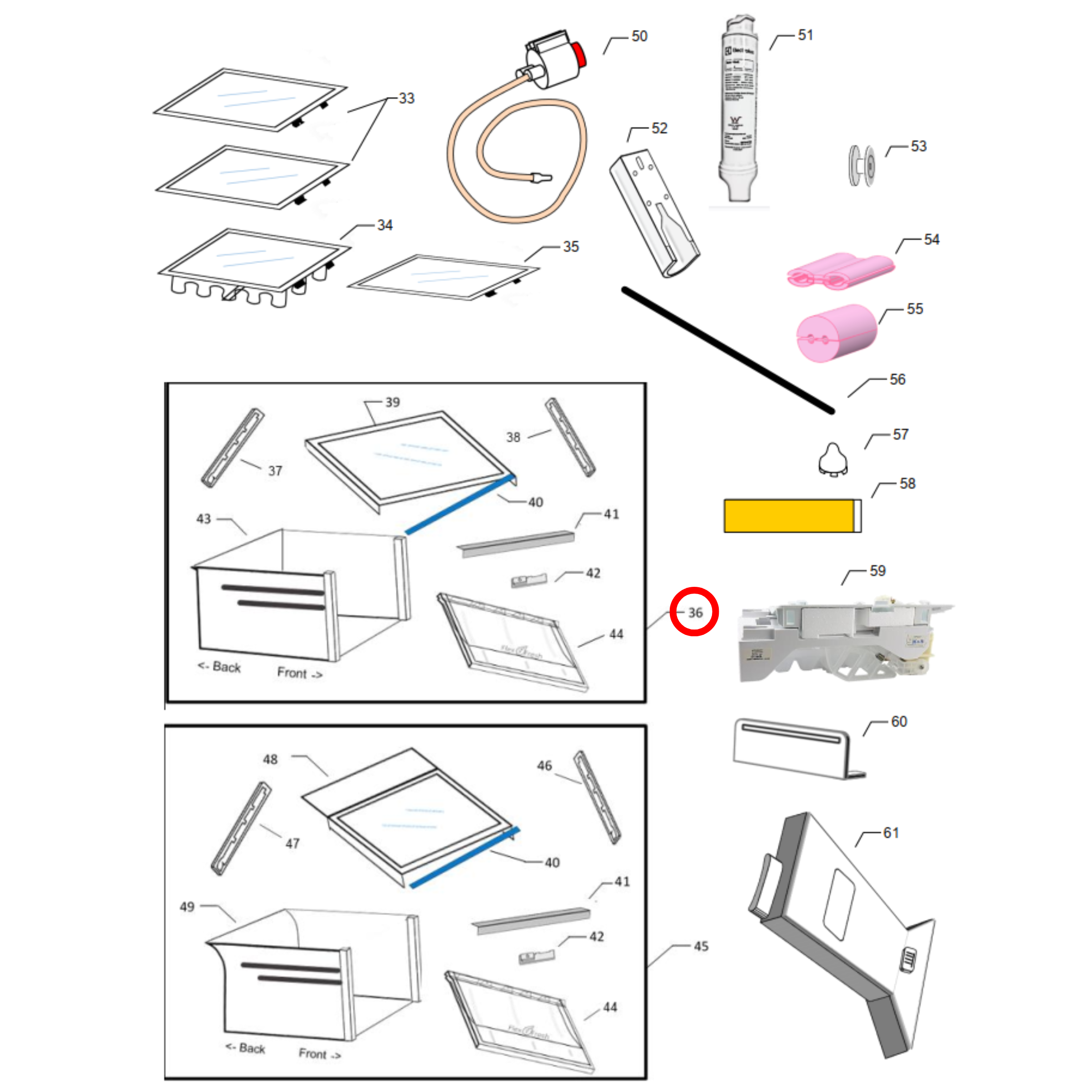 4055879417 Westinghouse Fridge Upper Crisper Bin Assembly - 890133863