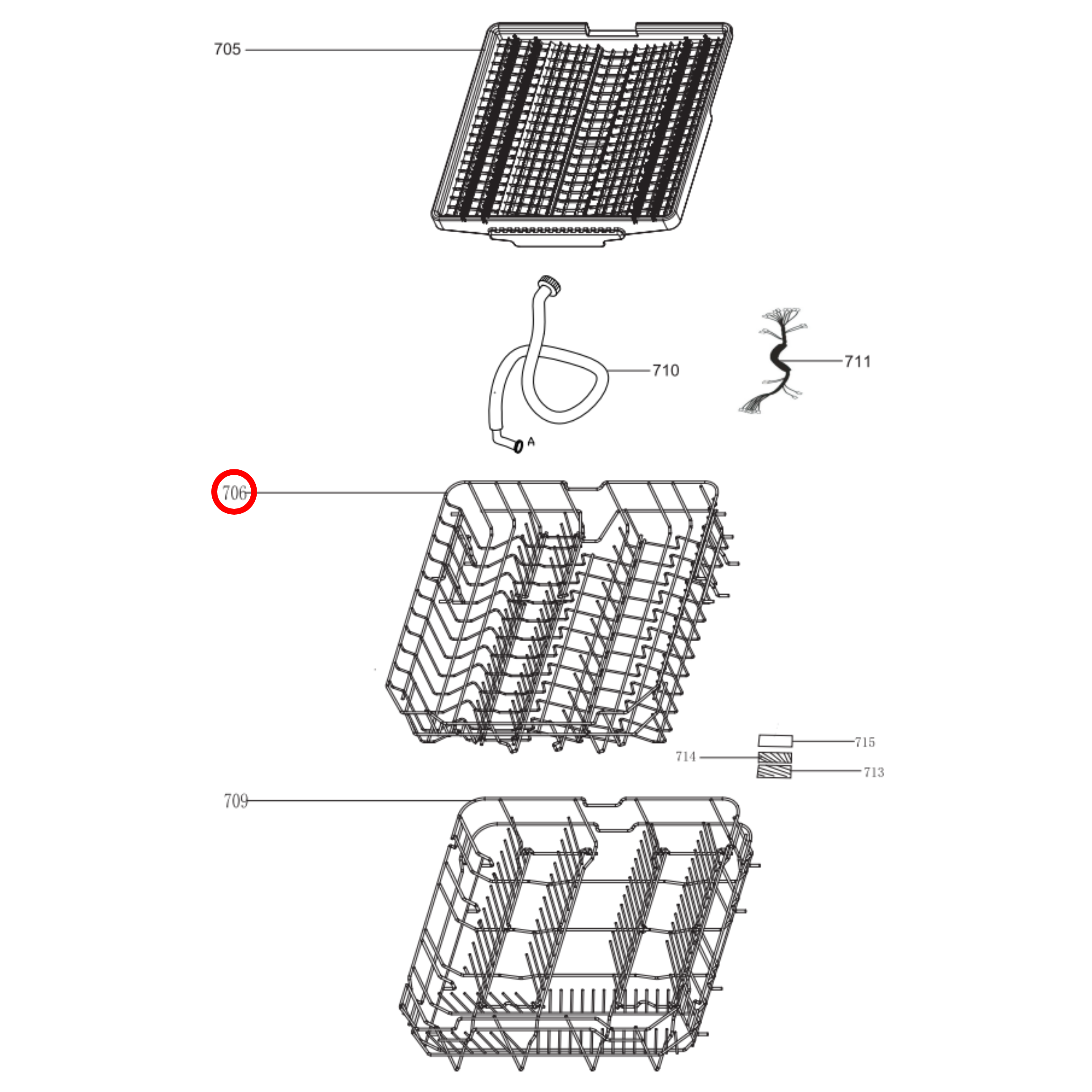 DAU1591132 Delonghi Dishwasher Upper Basket