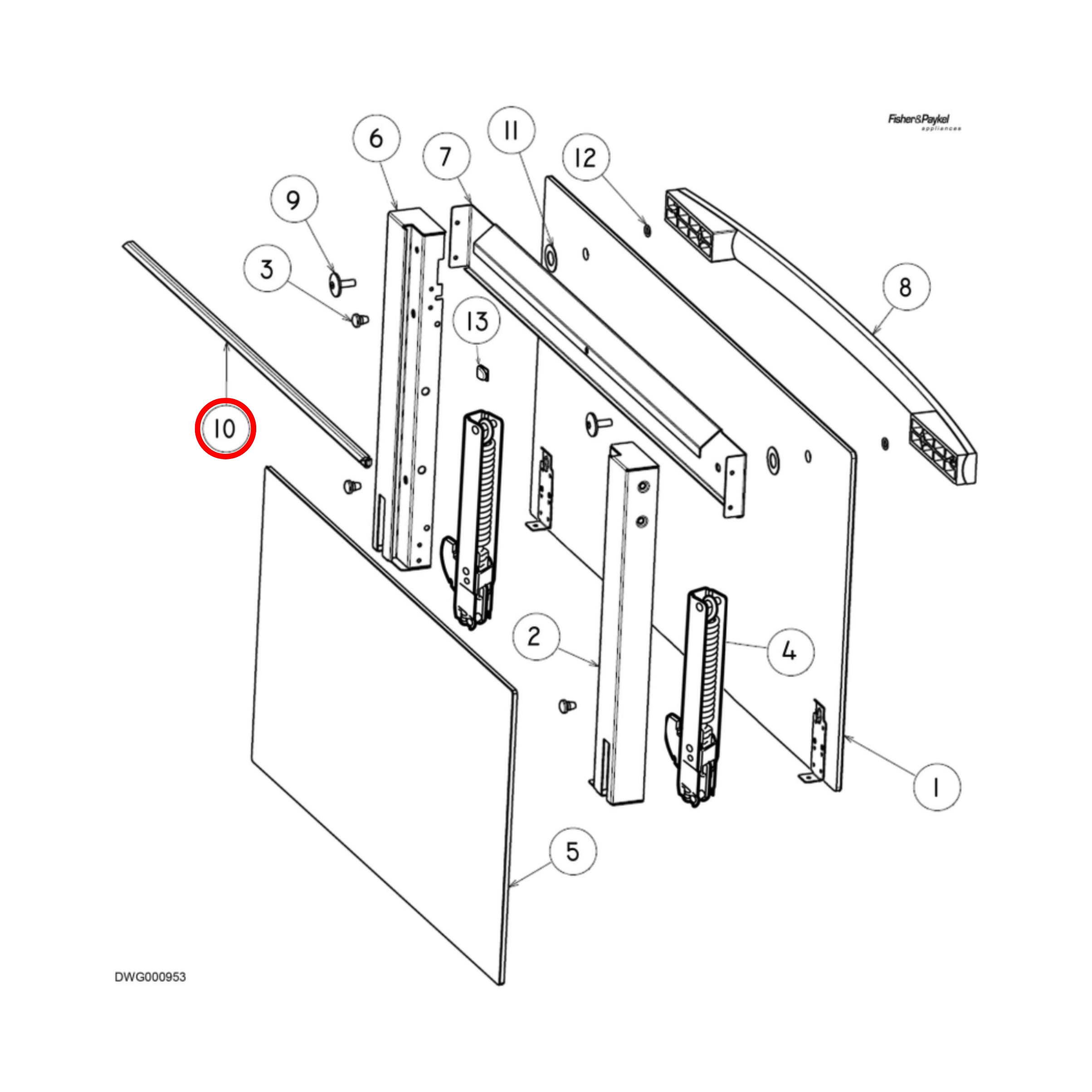 574124 Fisher & Paykel Oven Door Seal Inner Top