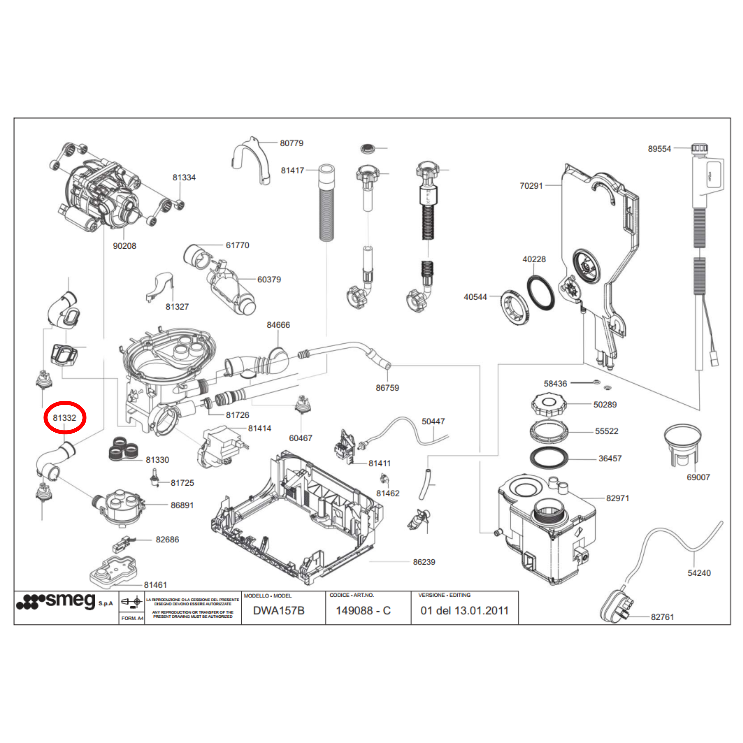 758973777 Blanco, Smeg Dishwasher Pipe Pump