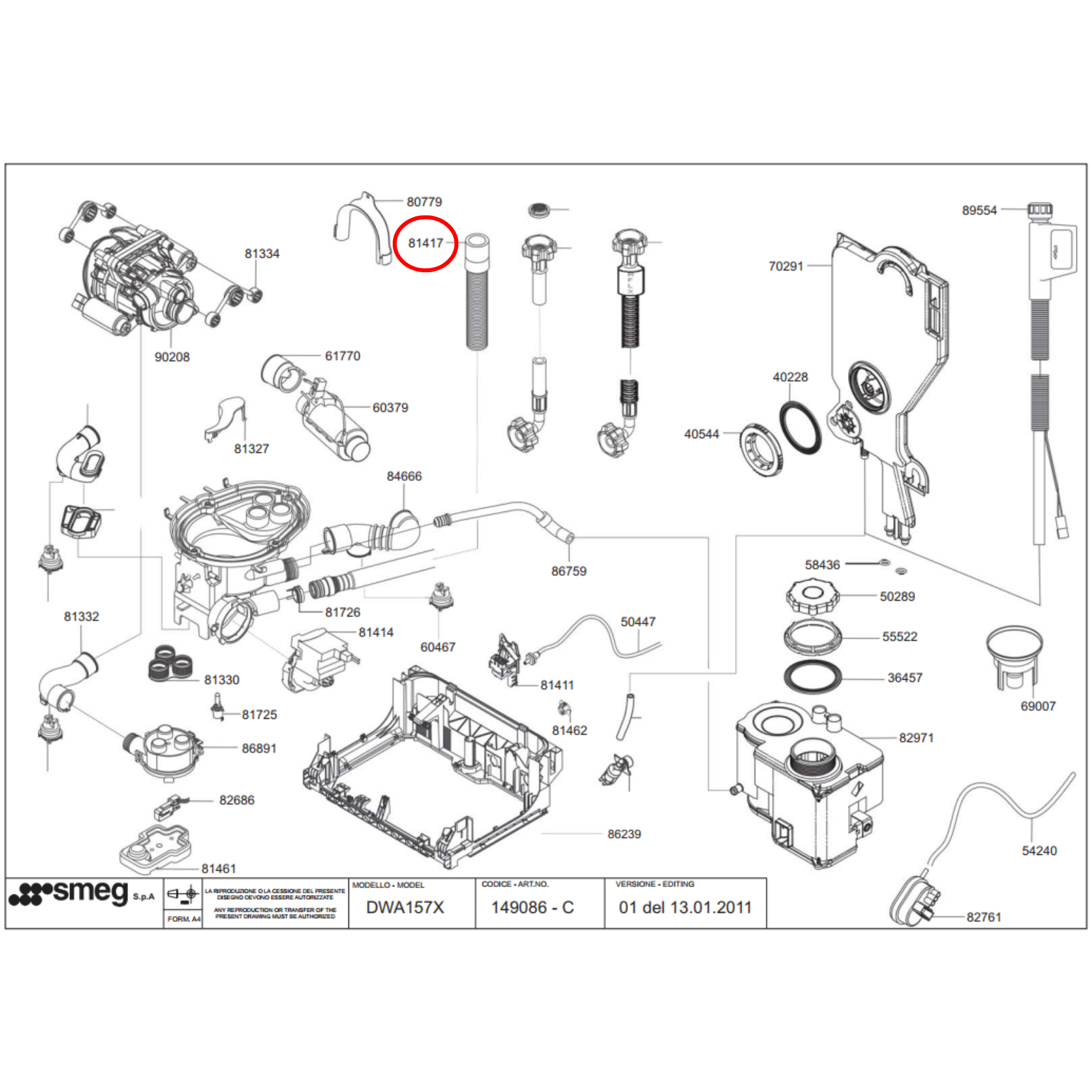 758973779 Smeg Dishwasher Drain Hose LS08 2M