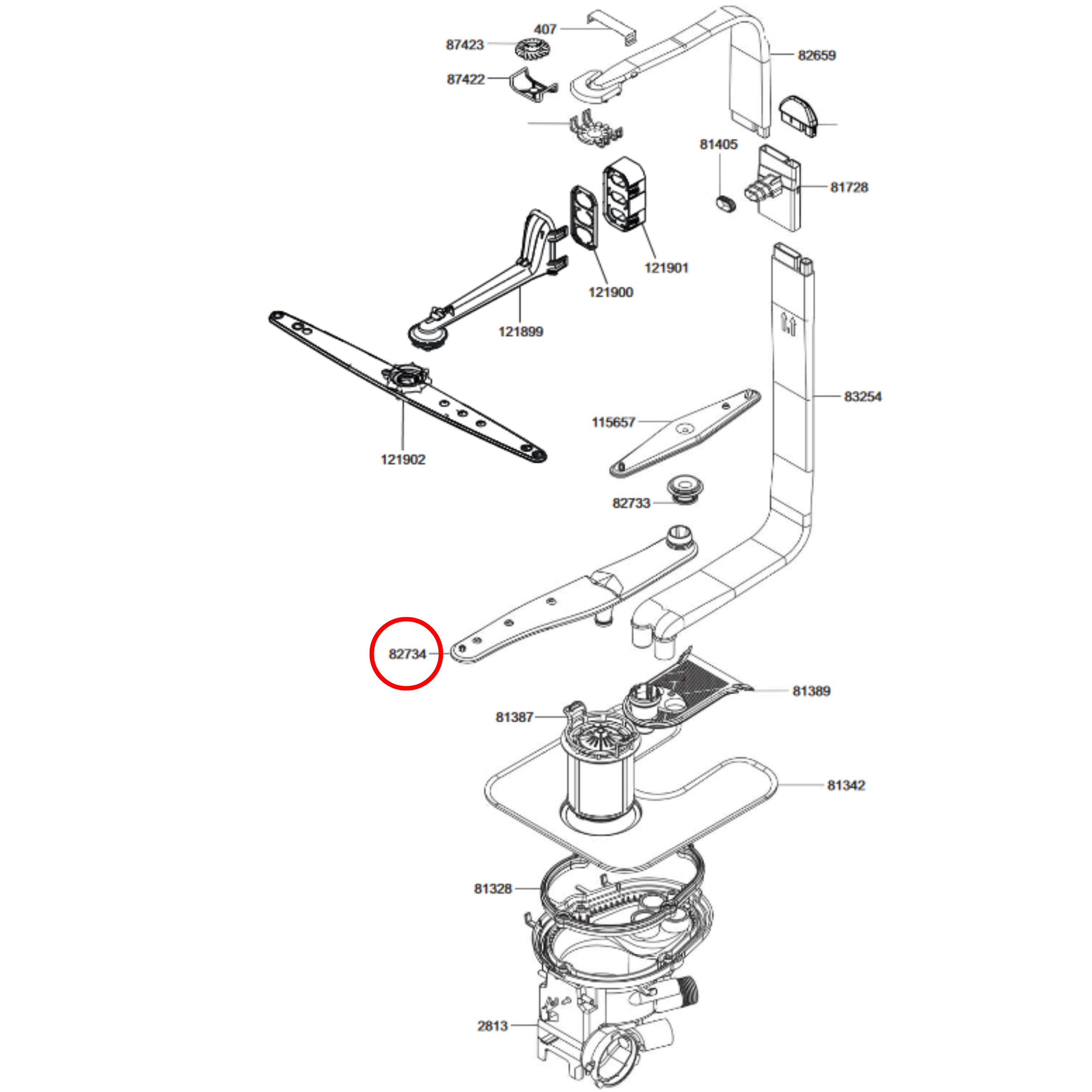 764570114 Smeg Dishwasher Lower Spray Arm Genuine - 764570188