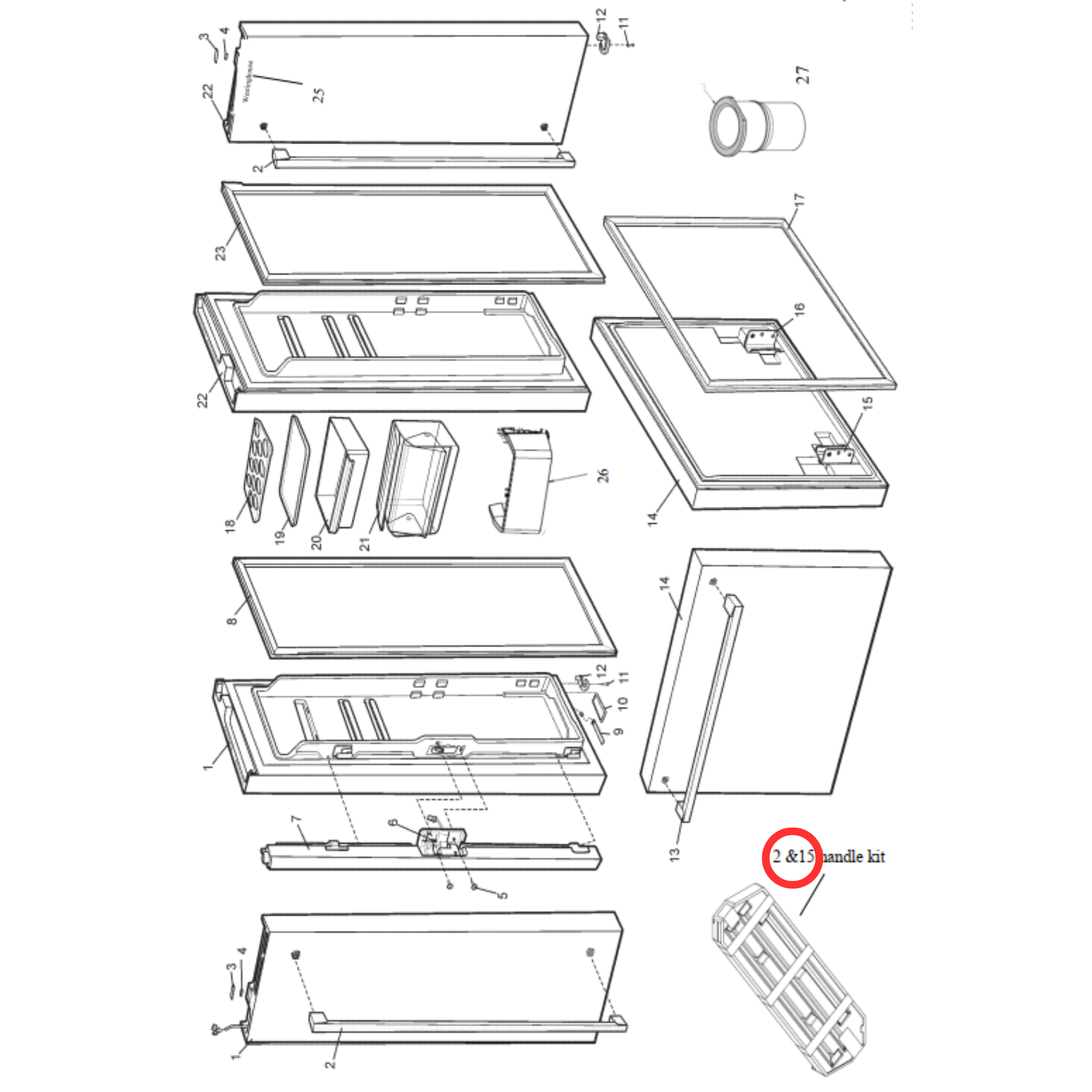 140023311131 Westinghouse Fridge Freezer Door Handle Pack Of 3 - A02331101, A02331113