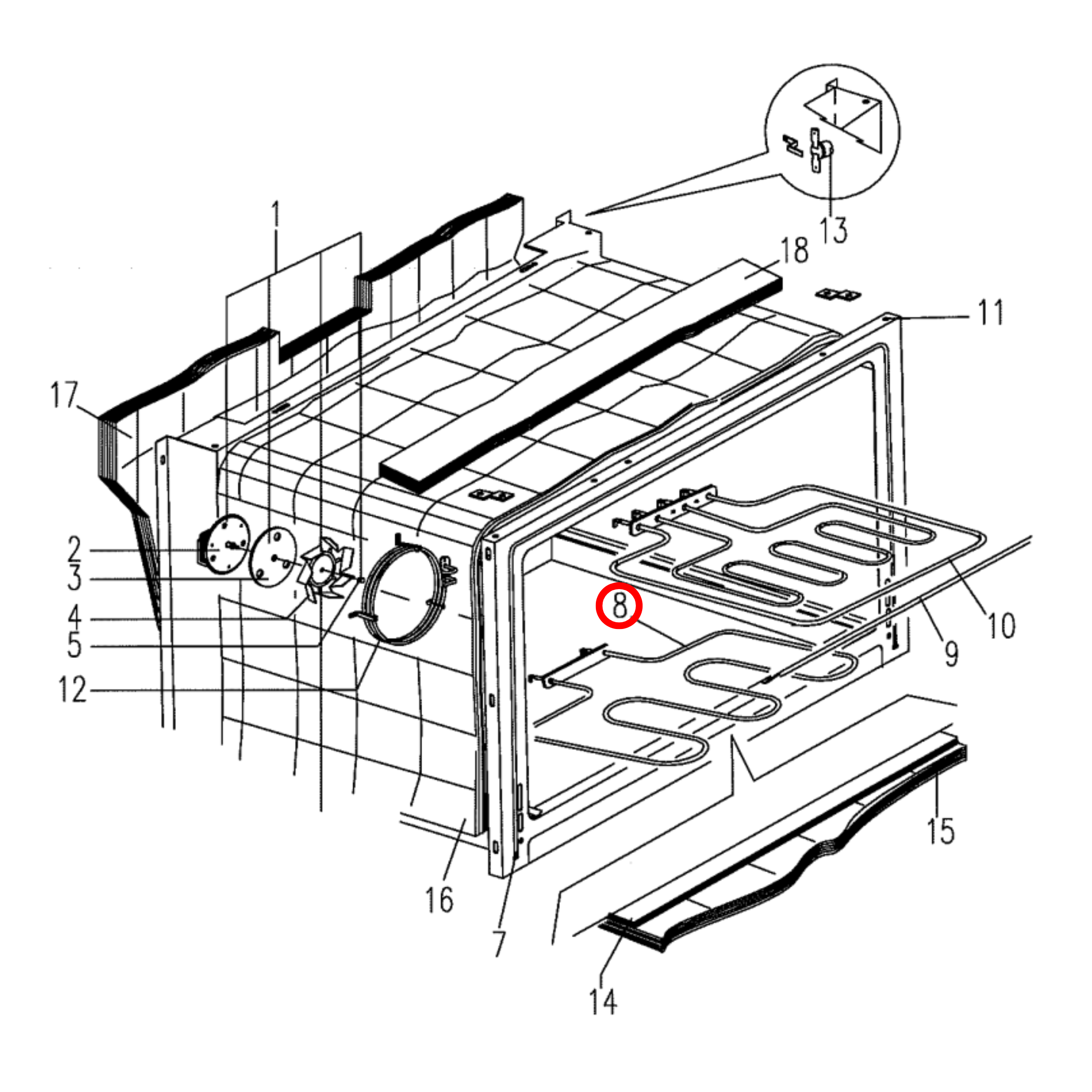 A/458/72 ILVE Oven Bottom Element 1635W - GLO32-03