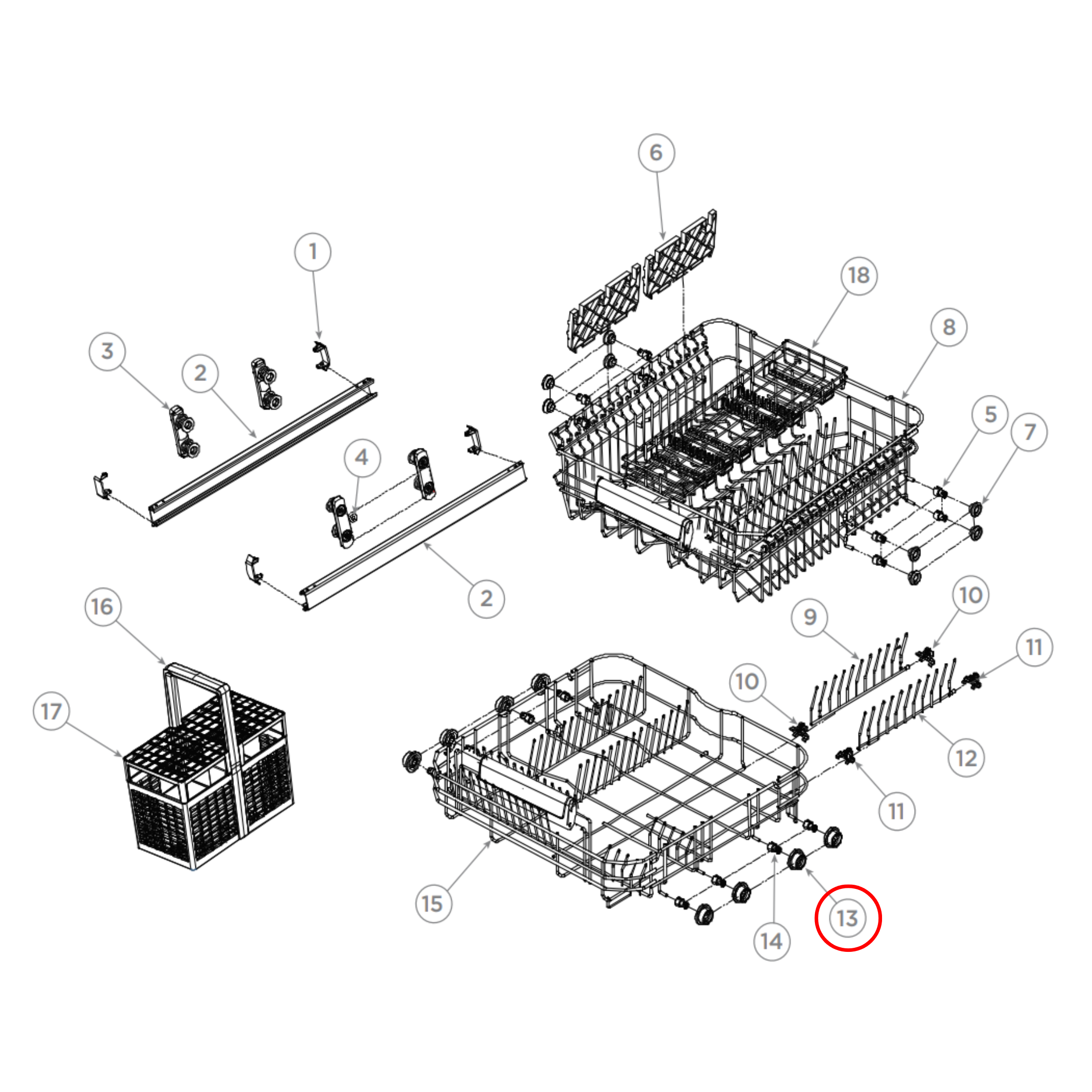 H0120200377 Fisher & Paykel Dishwasher Lower Rack Wheel Set Of 8