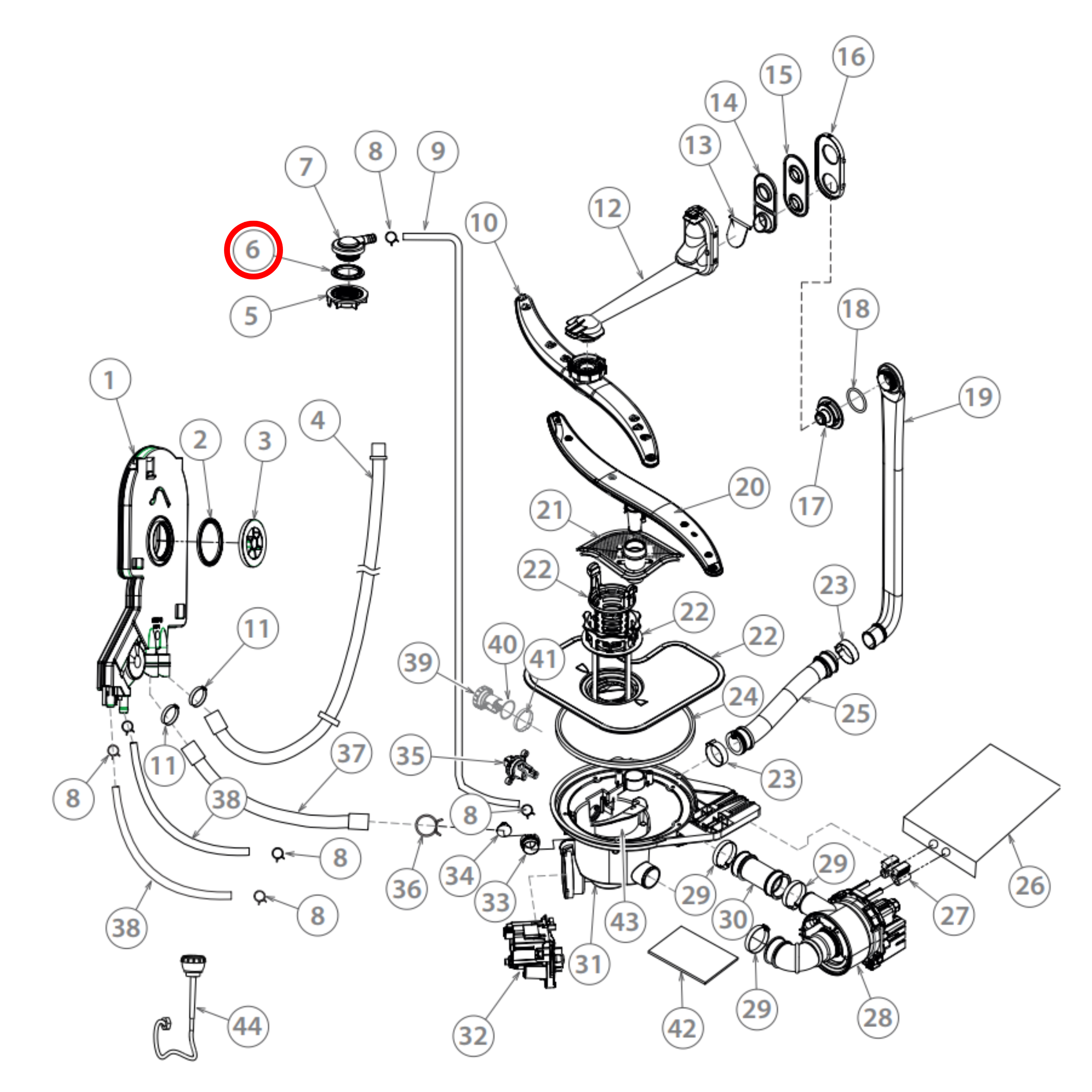 H0120202701 Fisher & Paykel, Haier Dishwasher Upper Sprayer Base No Ring