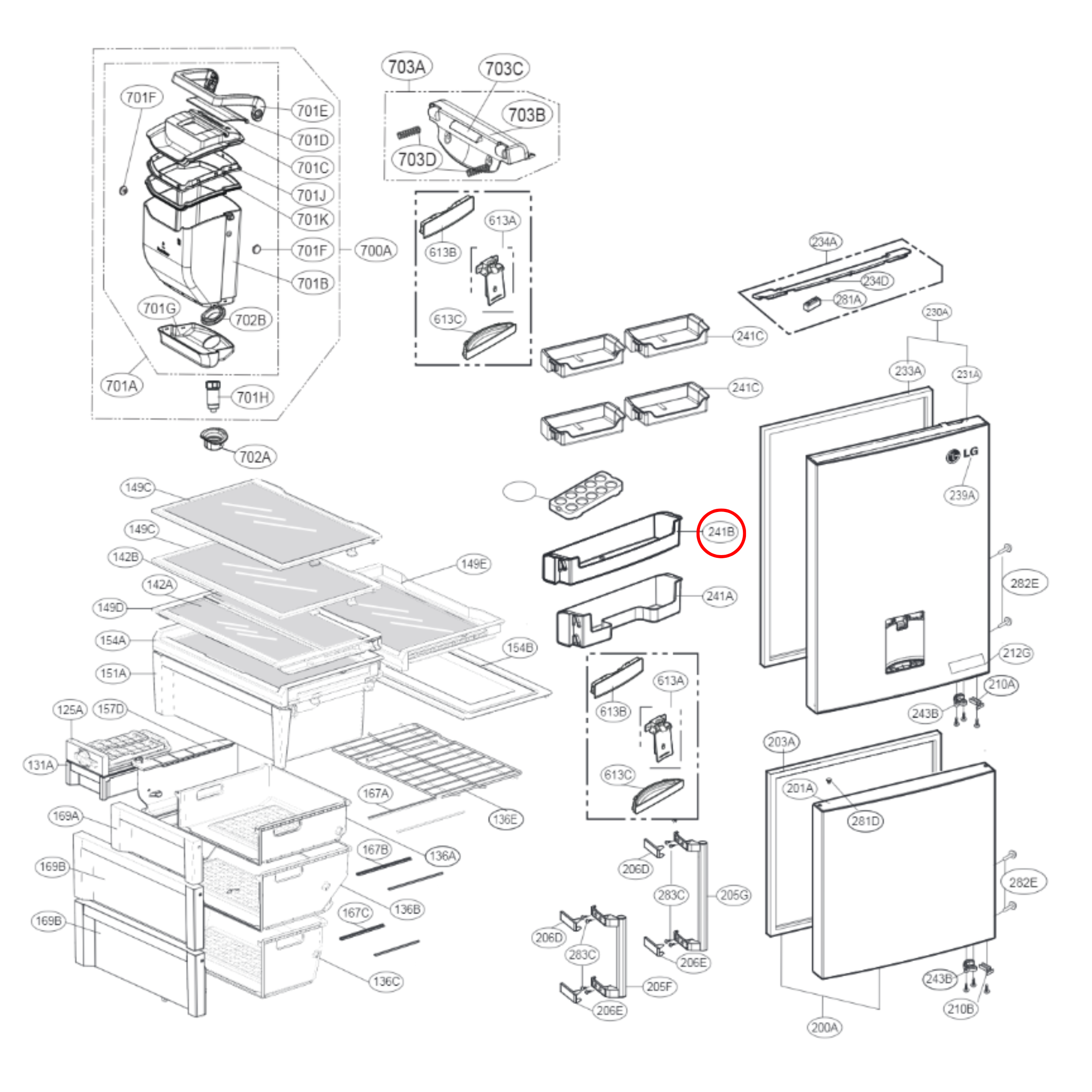 MAN62288702 LG Bottom Mount Fridge Door Shelf Lower