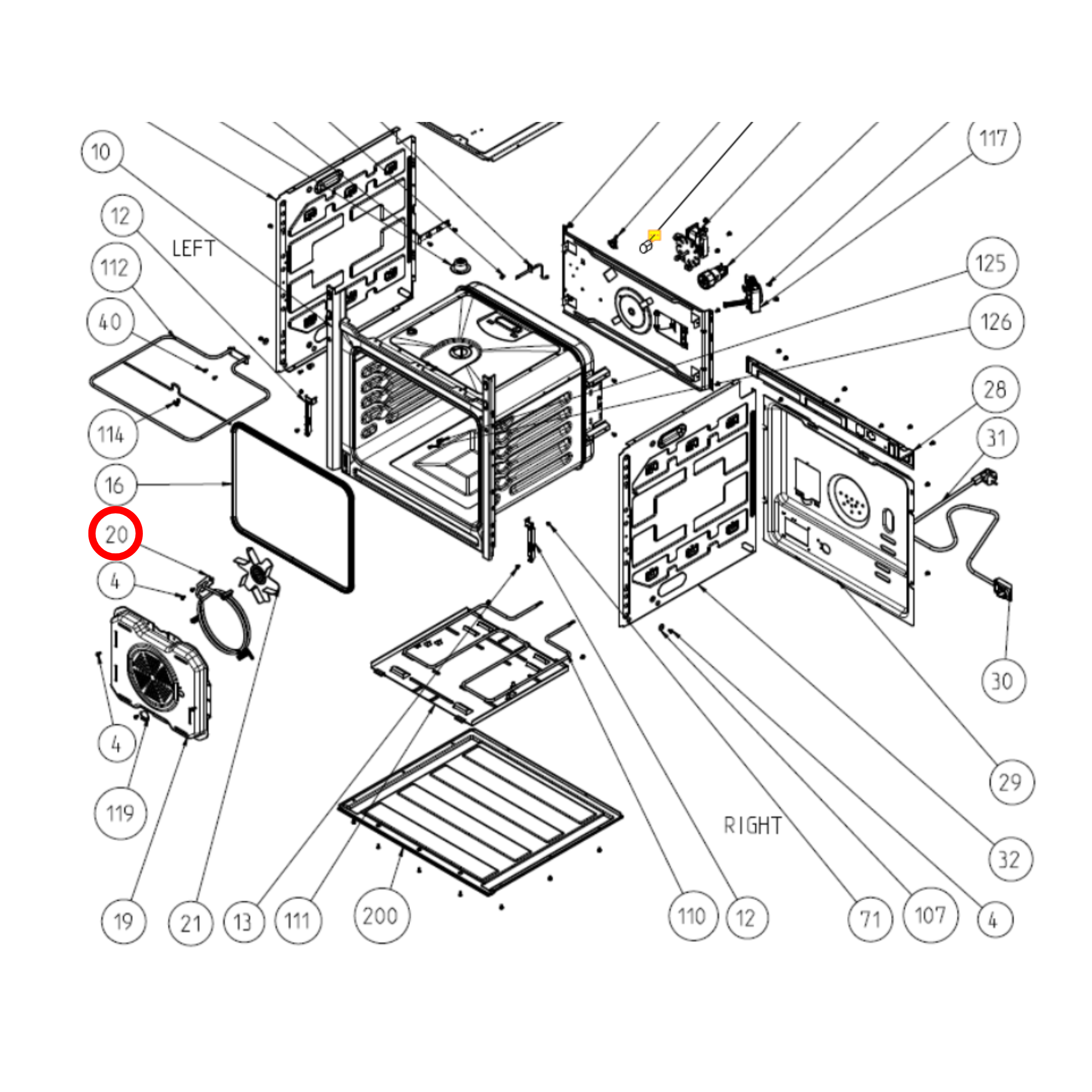 V32009186 Omega Oven Fan Forced Element 2000W - EG20.35583.000, V32036509, 203174